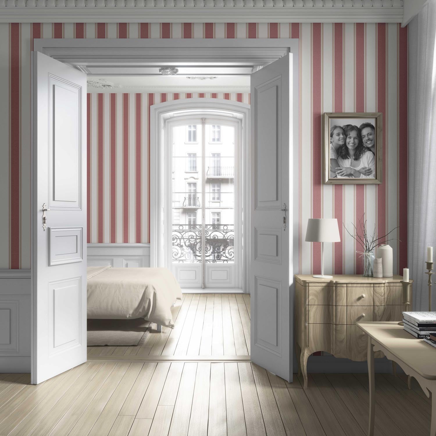 Geometric Striped Living Room Wallpaper (Pastel Pink)
