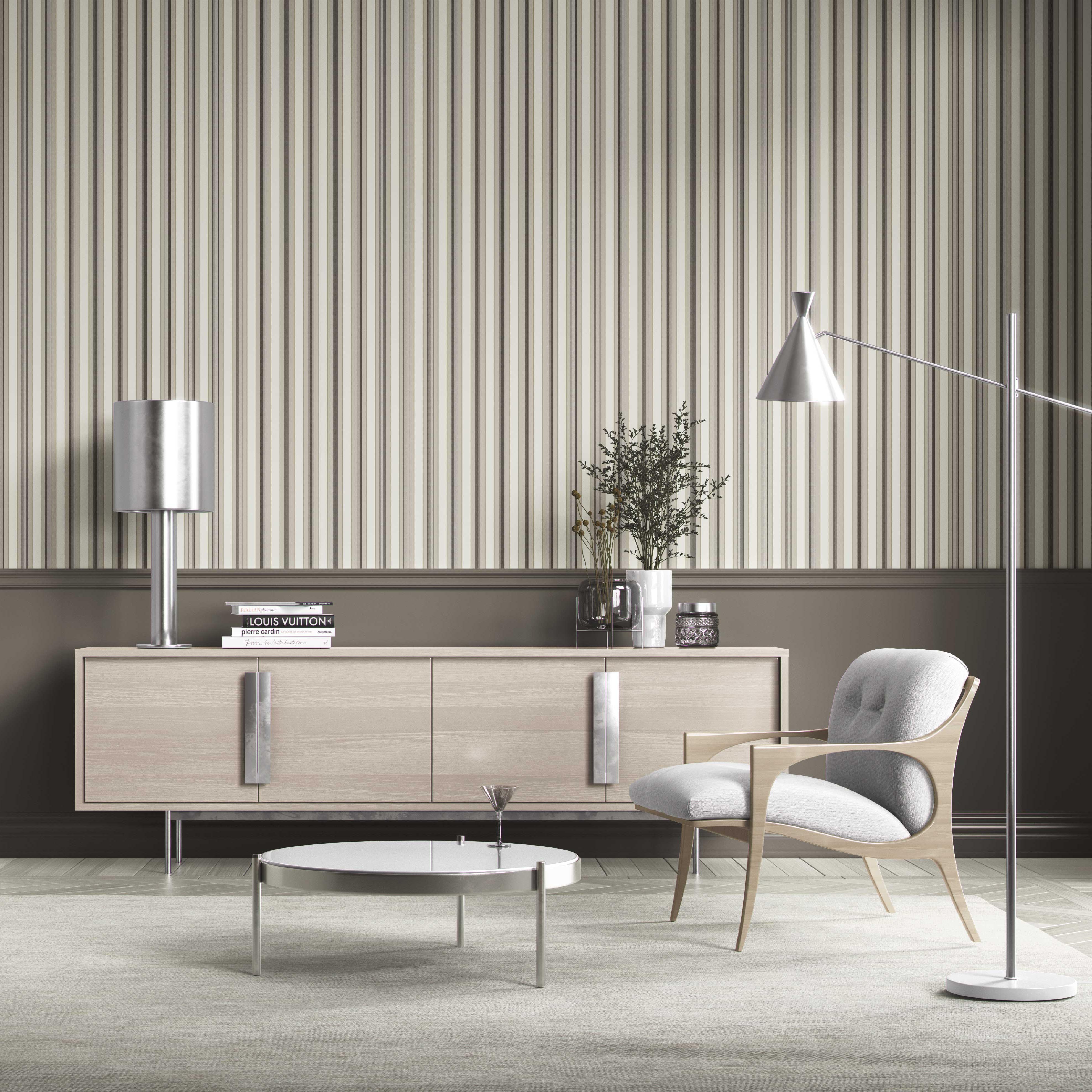 Neutral Geometric Striped Shower Toilet Wallpaper (Brown/ Beige/ Taupe Gray)