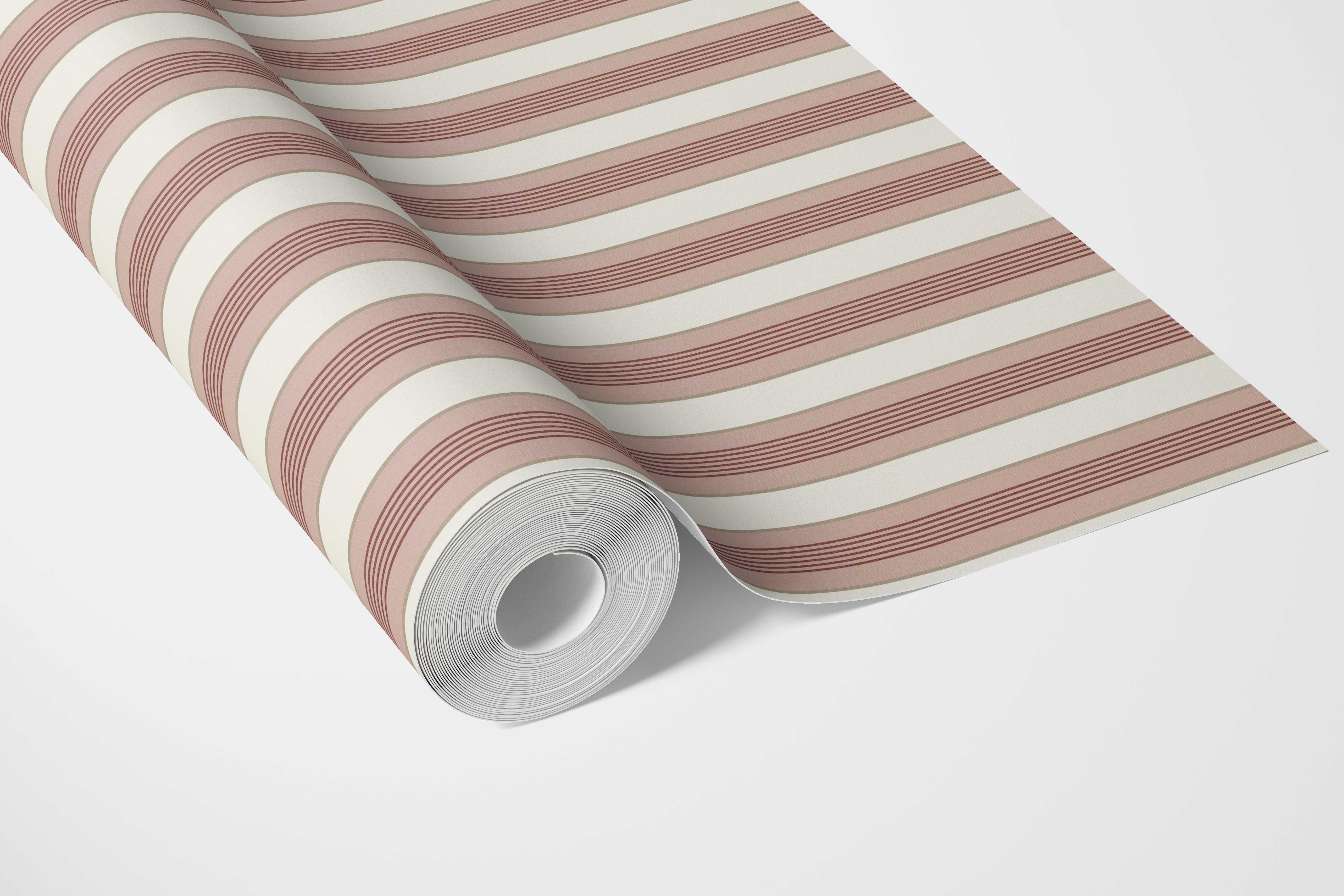 Geometric Striped Bathroom Wallpaper Sample (Brick Red/ Dusty Pink)