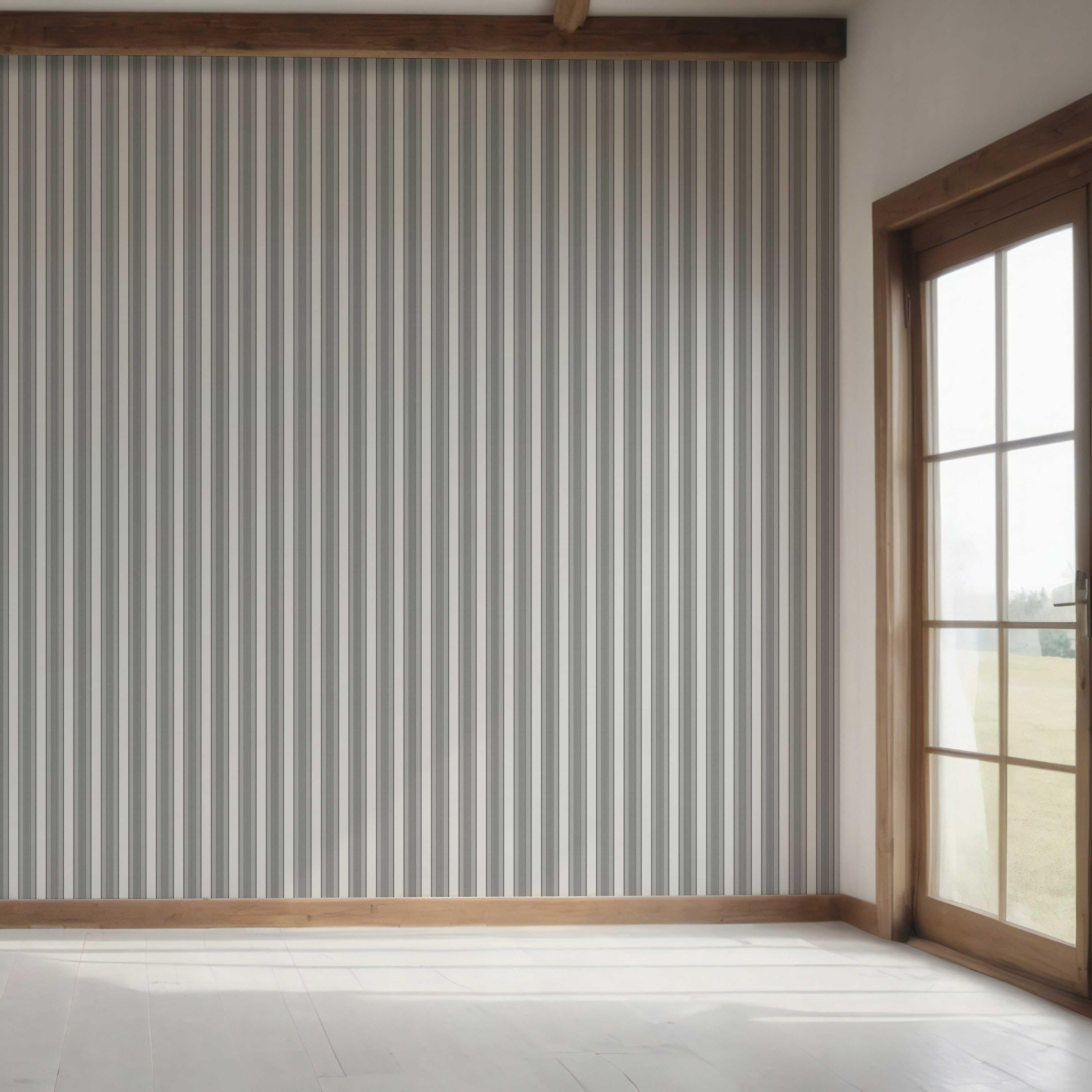 Neutral Geometric Striped Bedroom Wallpaper (Gray)