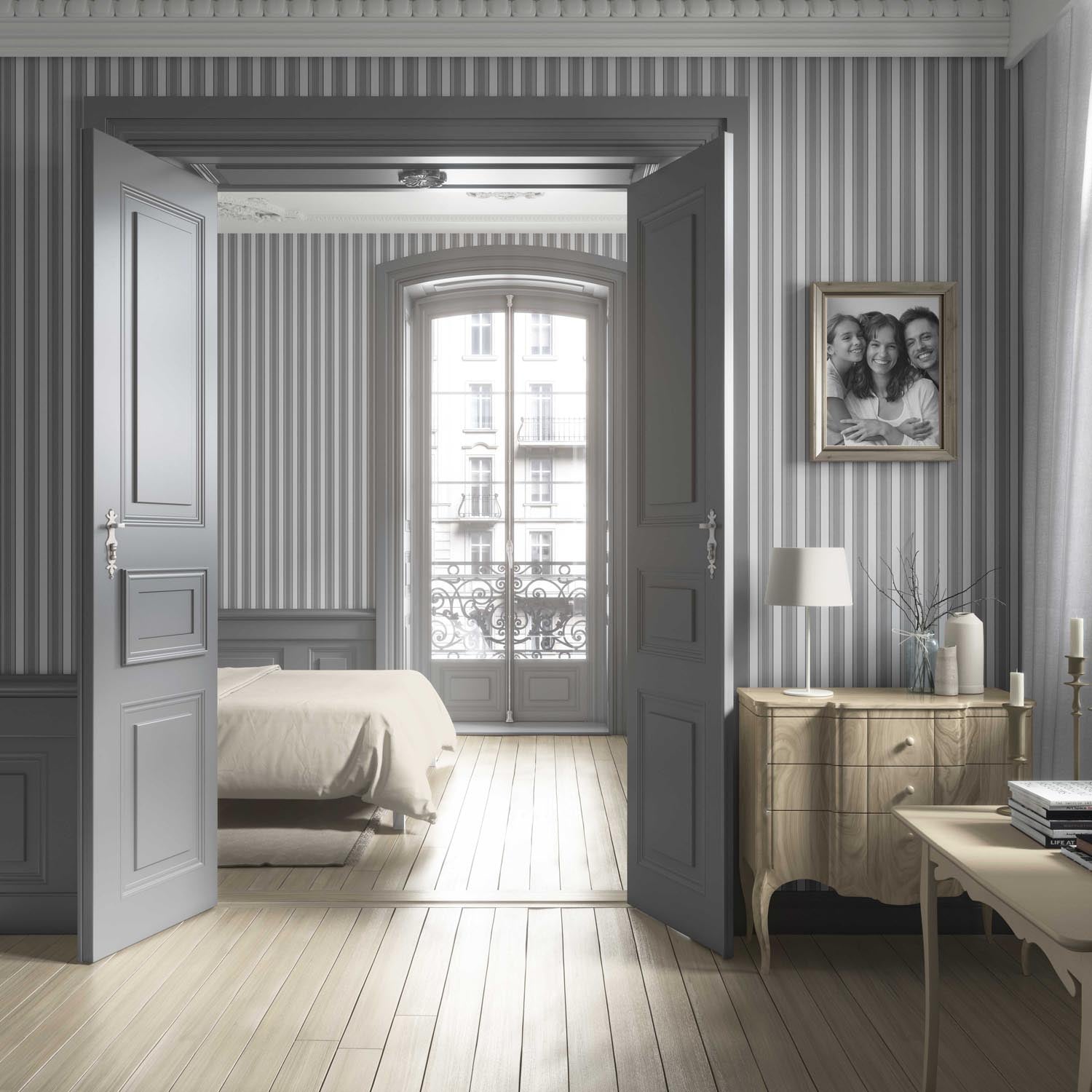 Neutral Geometric Striped Kitchen Wallpaper Sample (Gray)