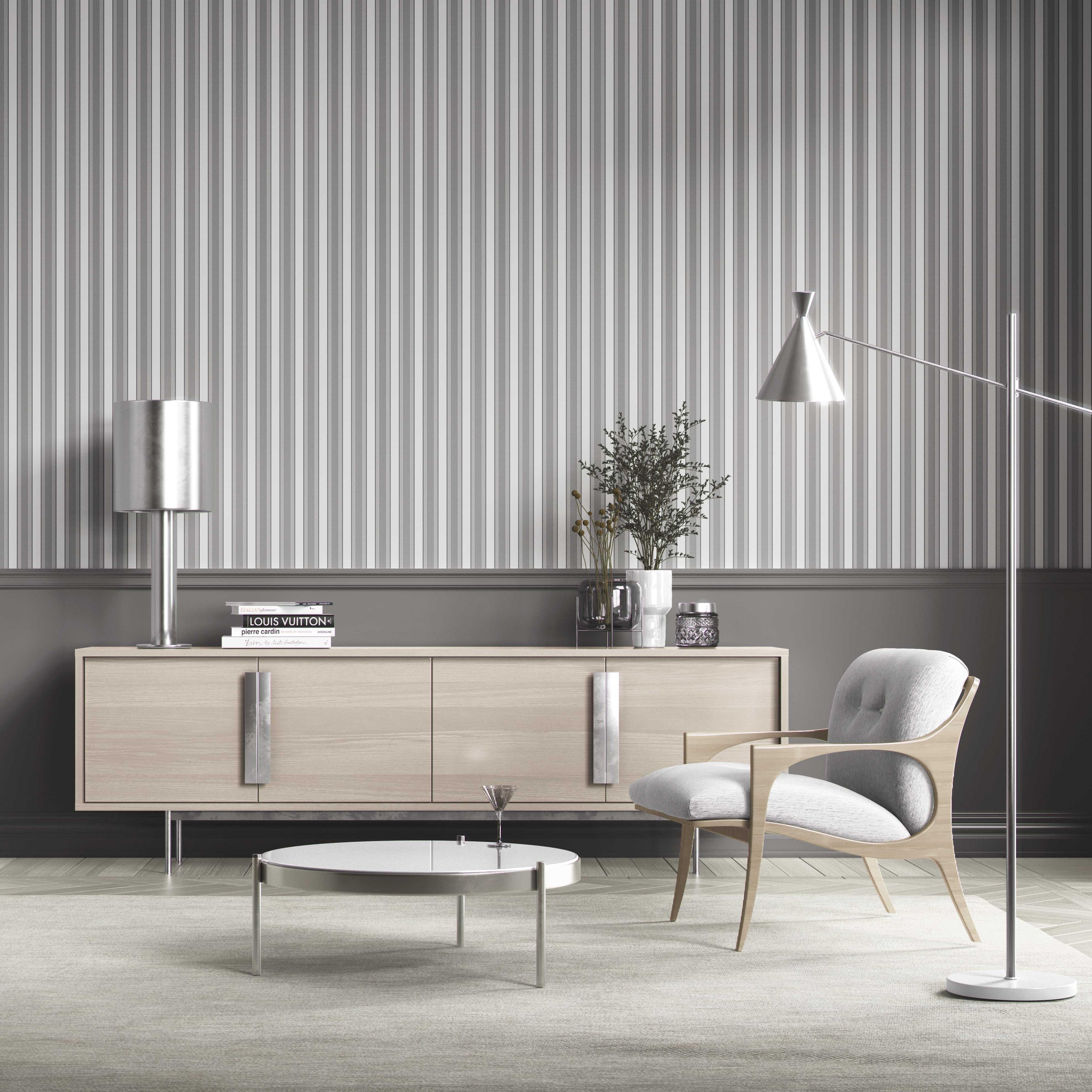 Neutral Geometric Striped Shower Toilet Wallpaper Sample (Gray)