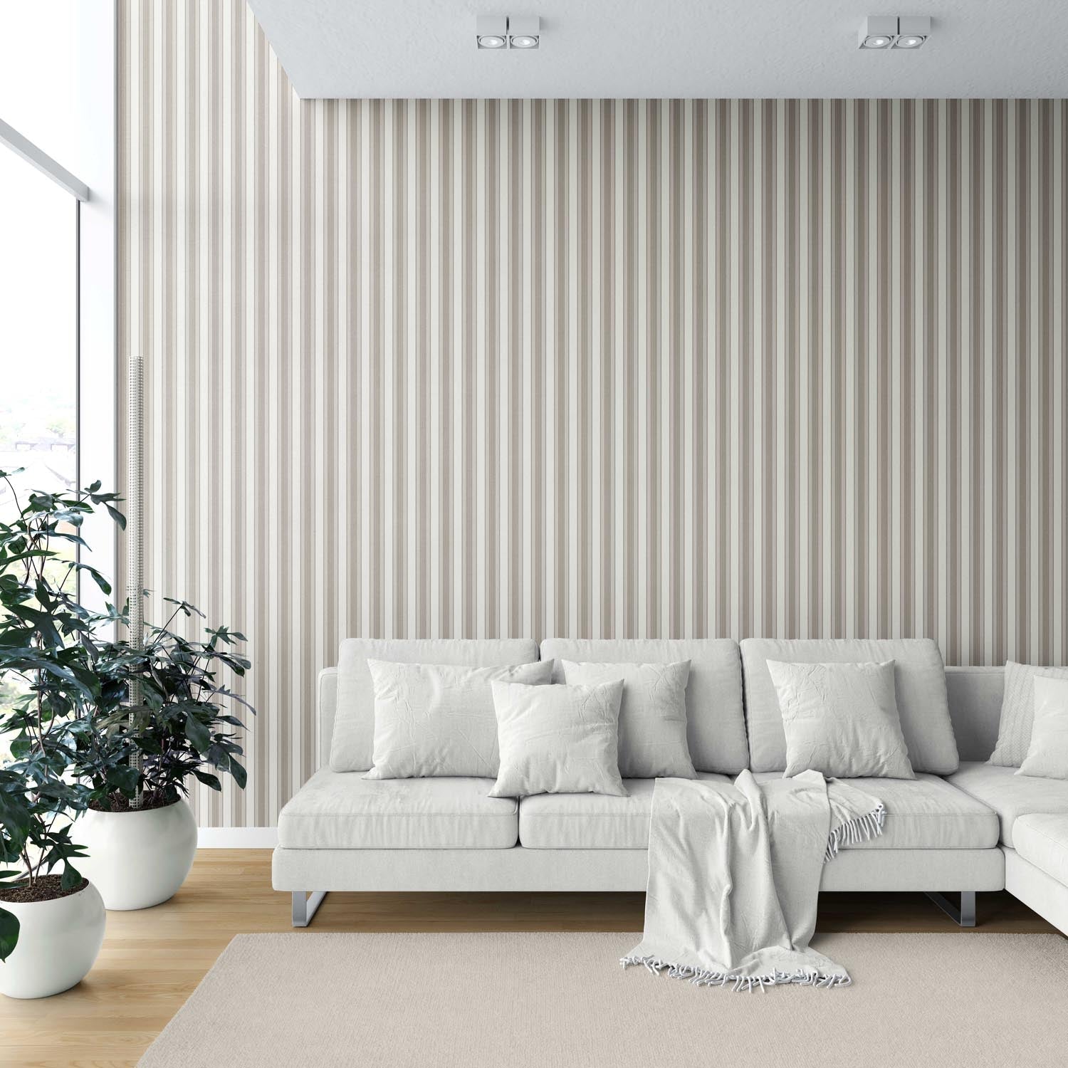 Neutral Geometric Striped Nursery Wallpaper (Beige/ Brown/ Warm Gray)