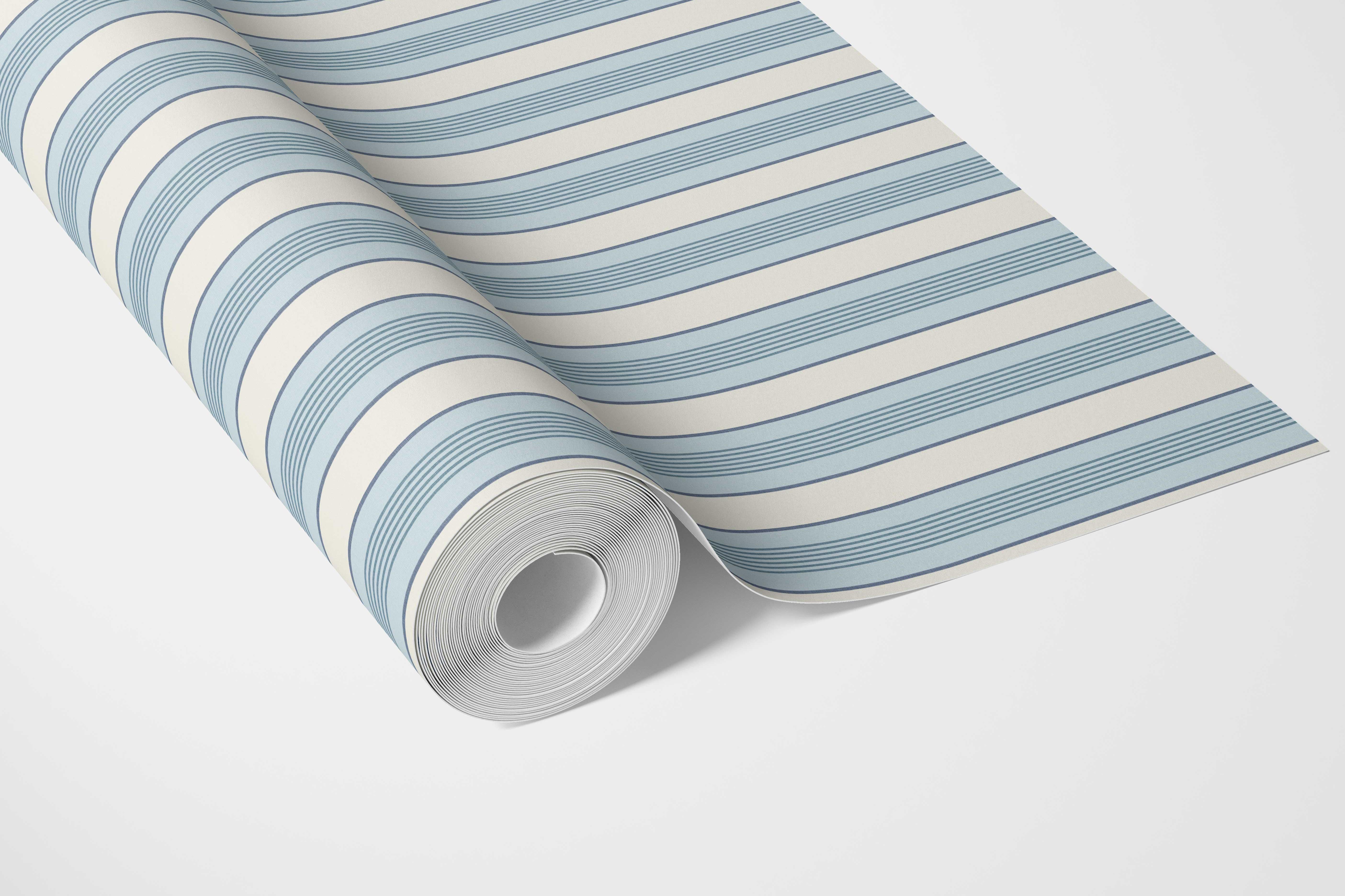 Geometric Striped Bathroom Wallpaper Sample (Blue/ Cream)