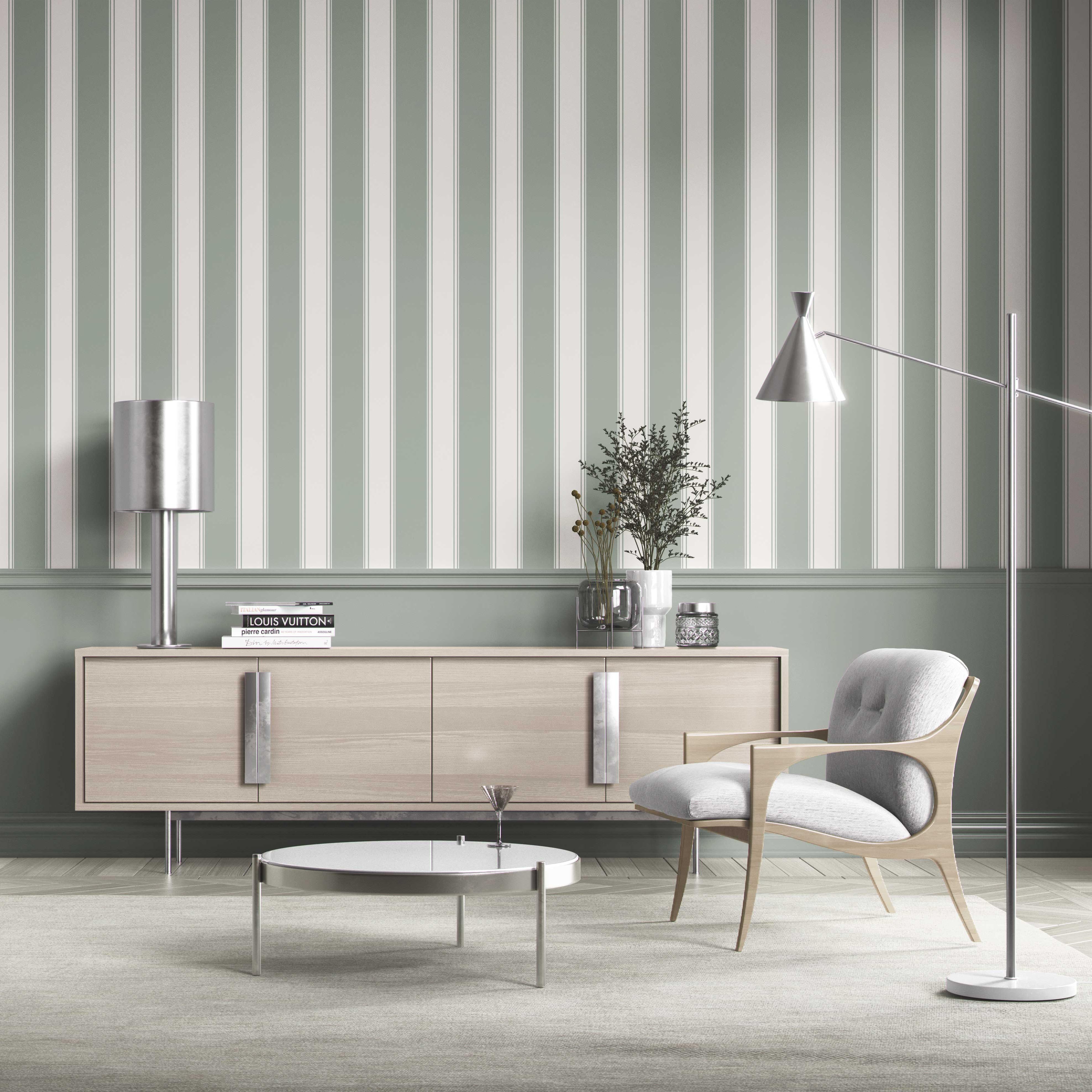 Geometric Striped Shower Toilet Wallpaper Sample (Sage Green/ Gray)