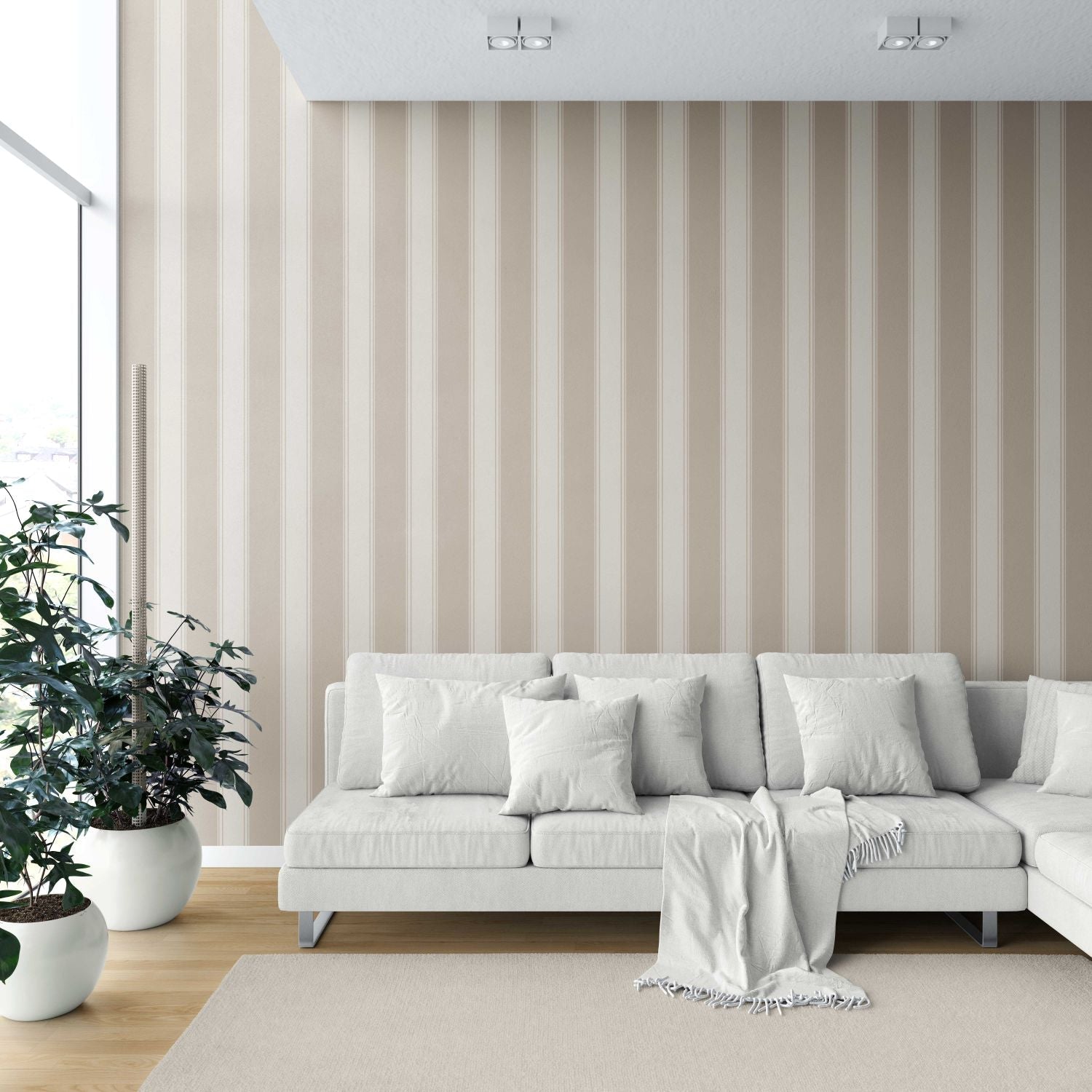 Neutral Geometric Striped Shower Toilet Wallpaper Sample (Brown/ Beige)