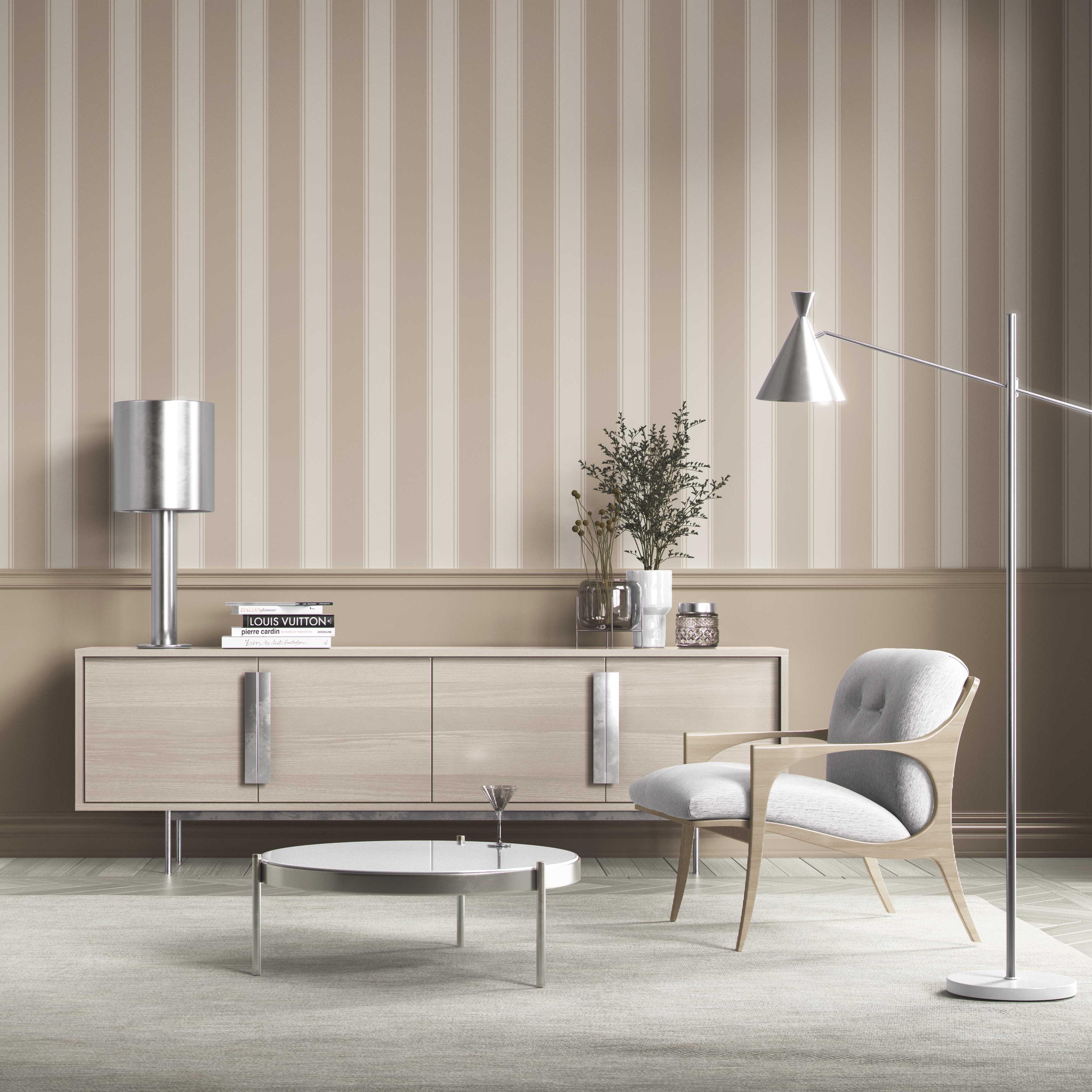 Neutral Geometric Striped Kitchen Wallpaper Sample (Brown/ Beige)
