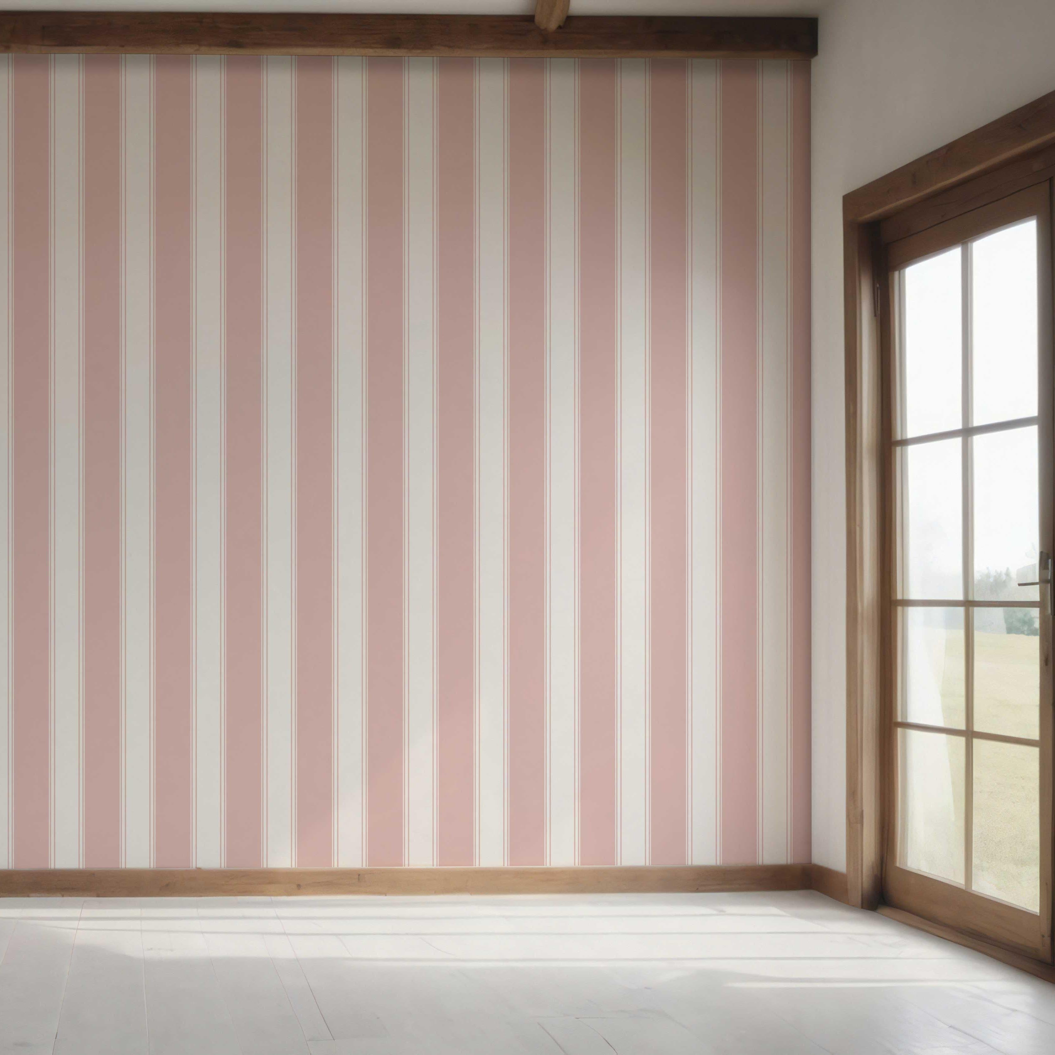 Geometric Striped Bedroom Wallpaper (Pink)