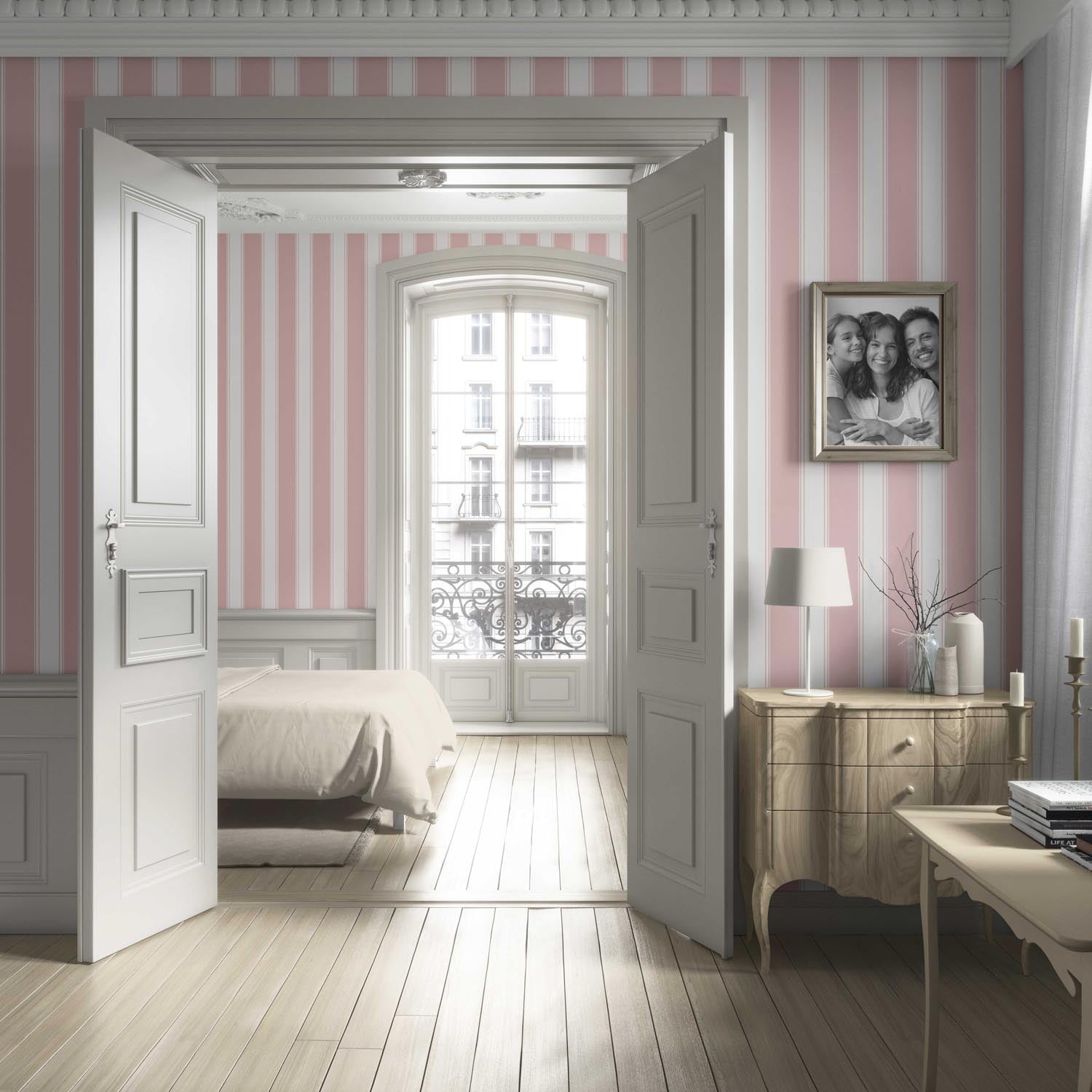 Geometric Striped Living Room Wallpaper (Pink)