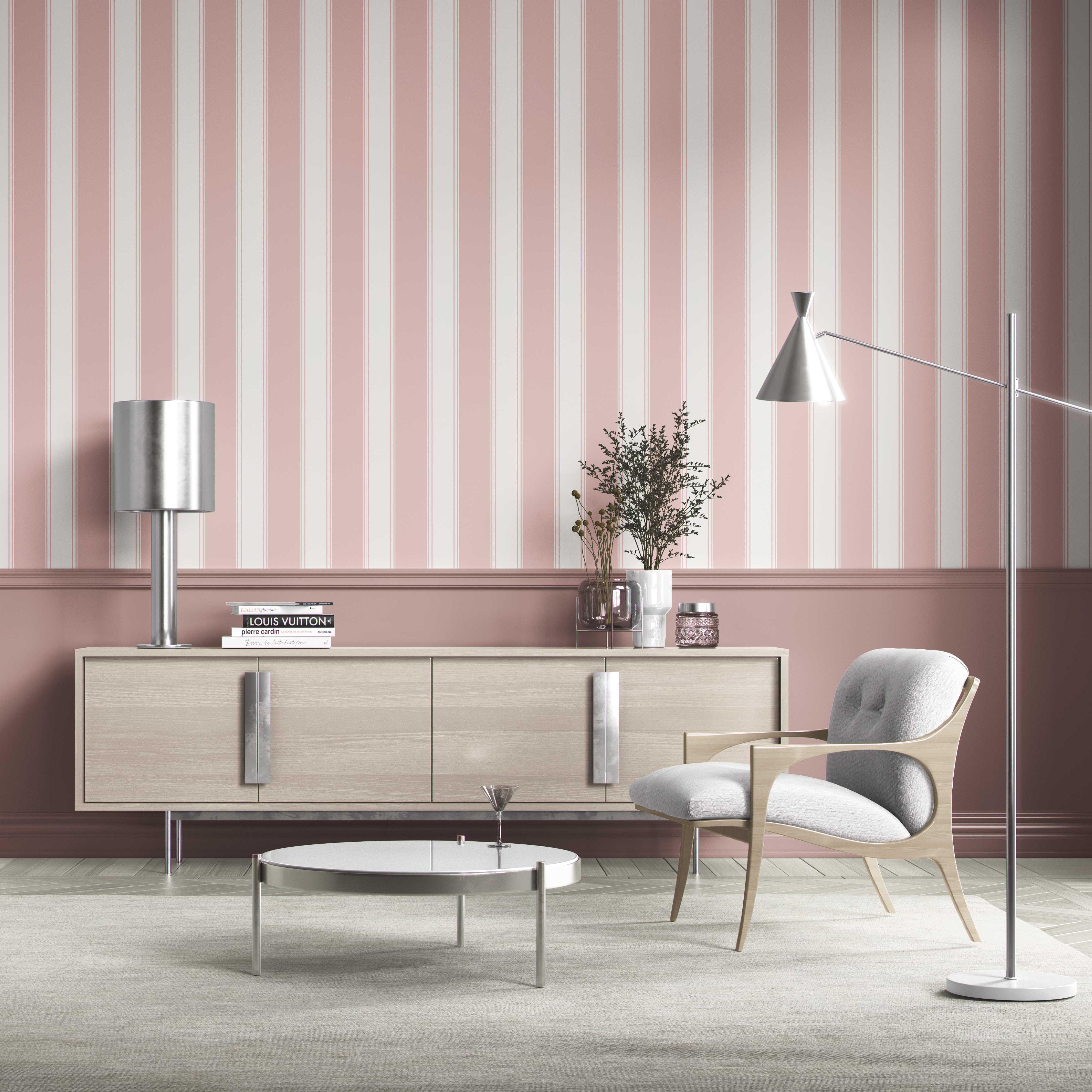 Geometric Striped Shower Toilet Wallpaper Sample (Pink)