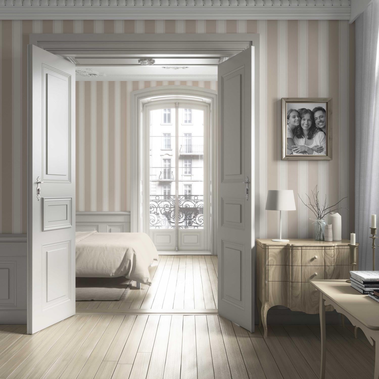 Neutral Geometric Striped Living Room Wallpaper Sample (Beige/ Taupe)