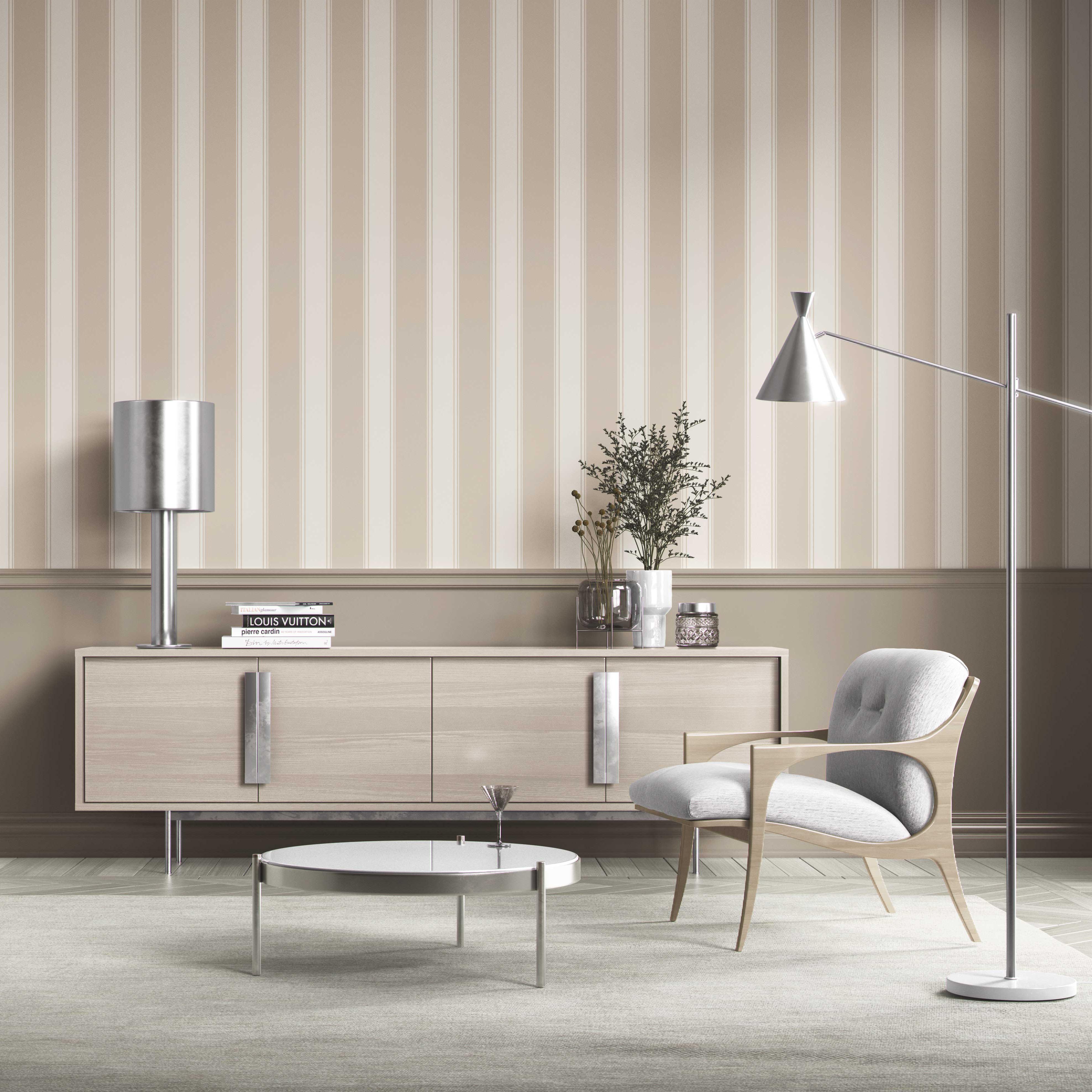 Neutral Geometric Striped Kitchen Wallpaper Sample (Beige/ Taupe)