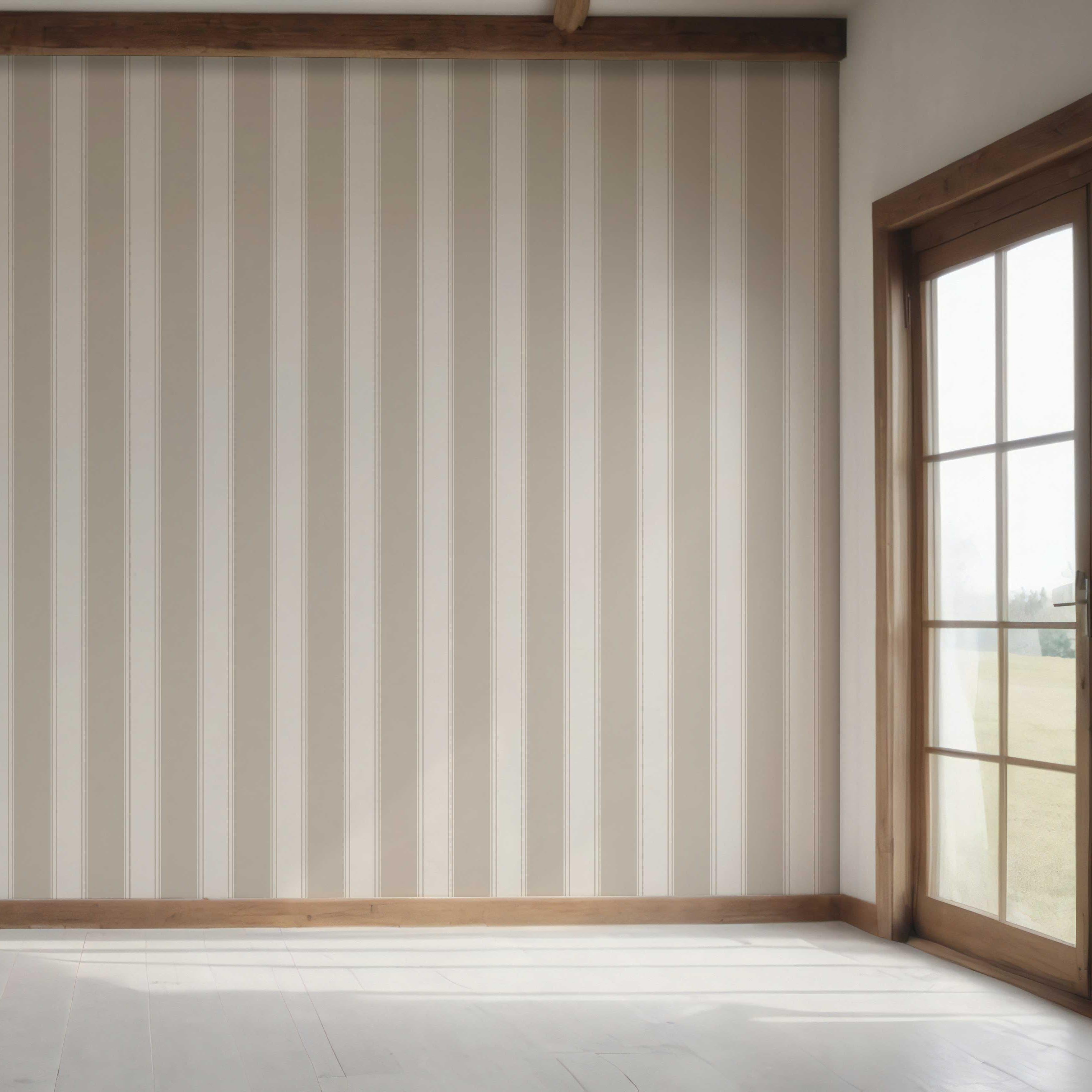 Neutral Geometric Striped Bedroom Wallpaper Sample (Greige/ Taupe/ Warm Gray)