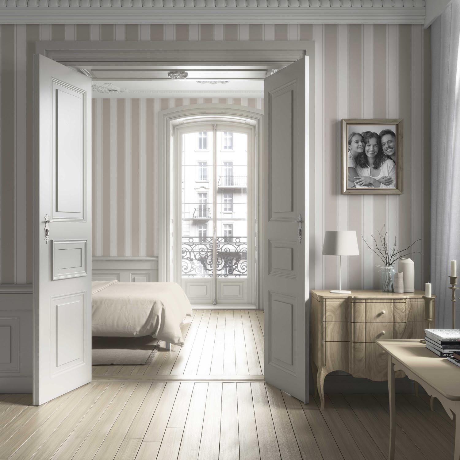 Neutral Geometric Striped Living Room Wallpaper (Greige/ Taupe/ Warm Gray)