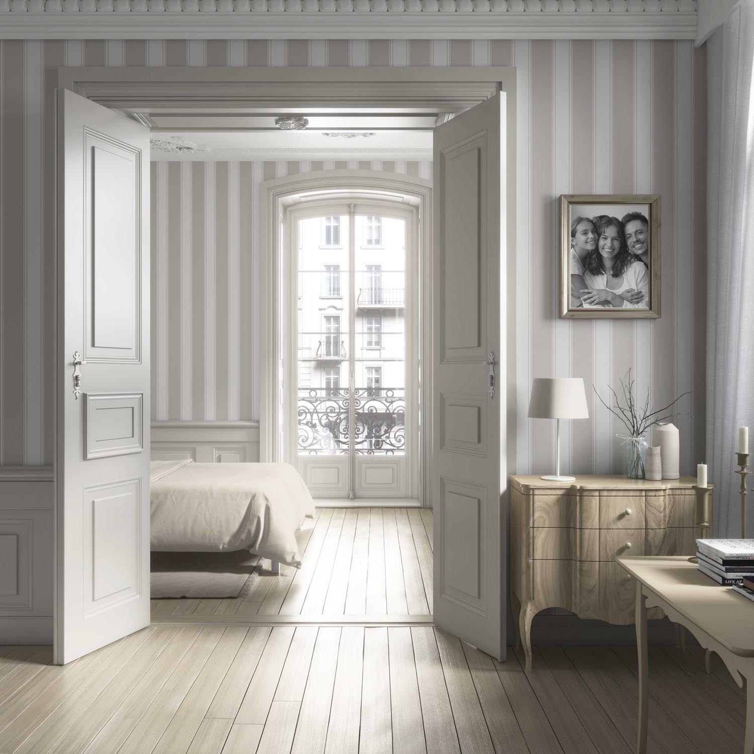 Neutral Geometric Striped Living Room Wallpaper Sample (Greige/ Warm Gray)