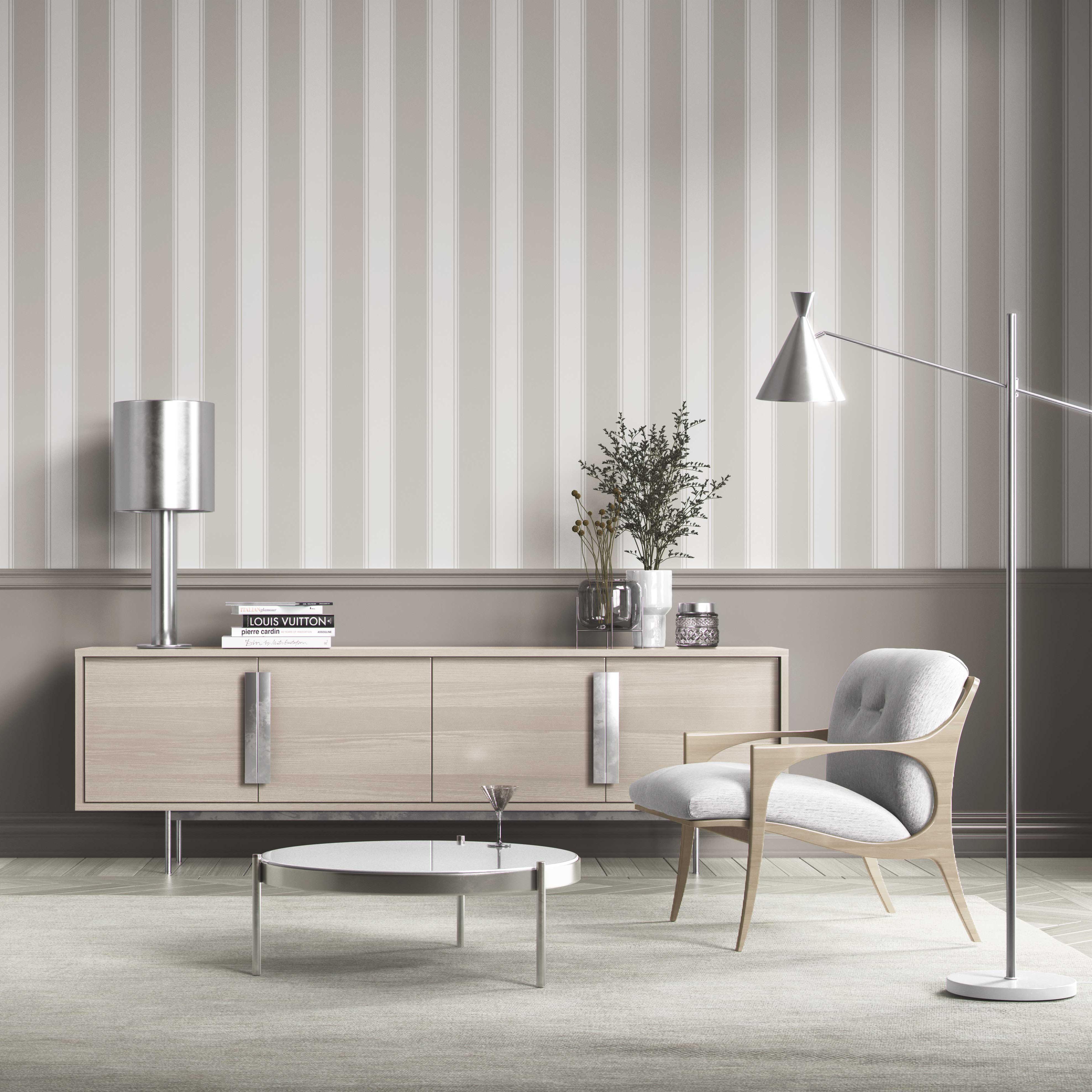 Neutral Geometric Striped Kitchen Wallpaper (Greige/ Warm Gray)