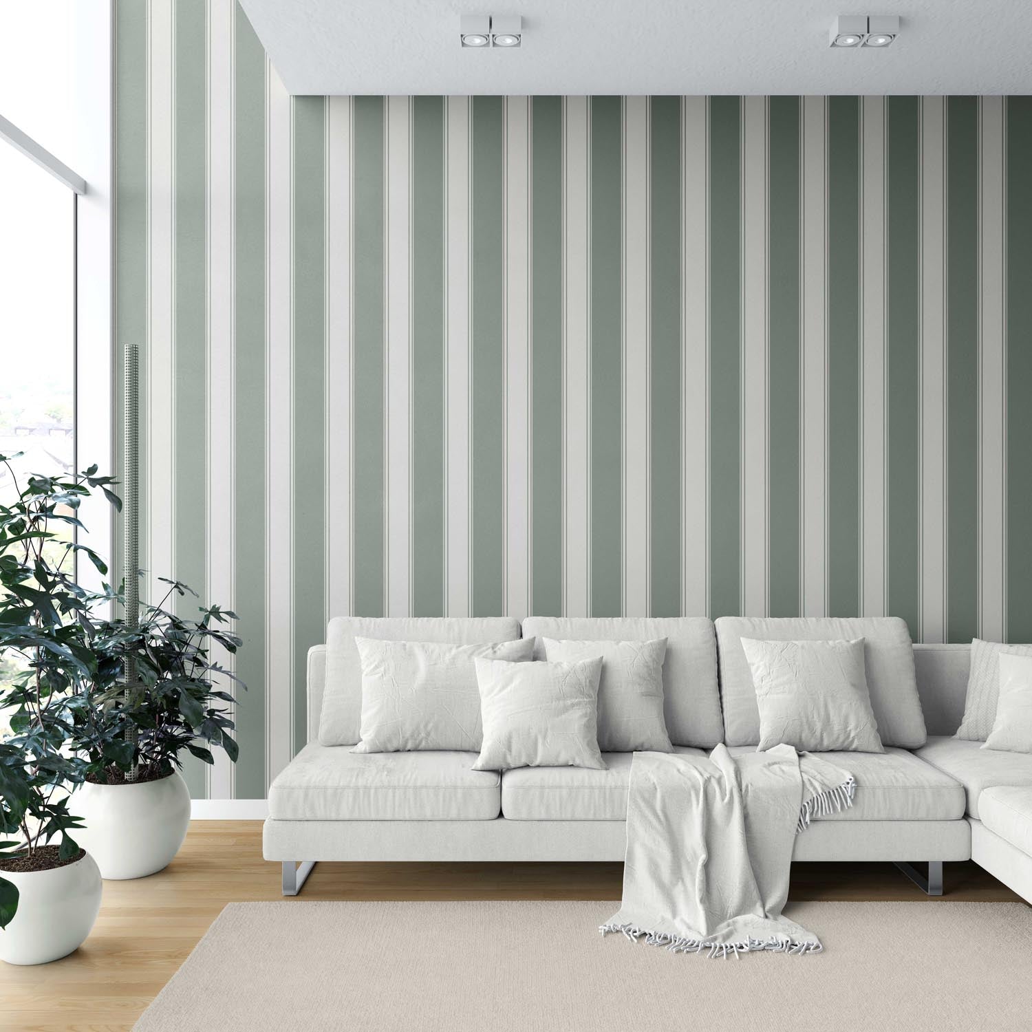 Geometric Striped Kitchen Wallpaper Sample (Sage Green)
