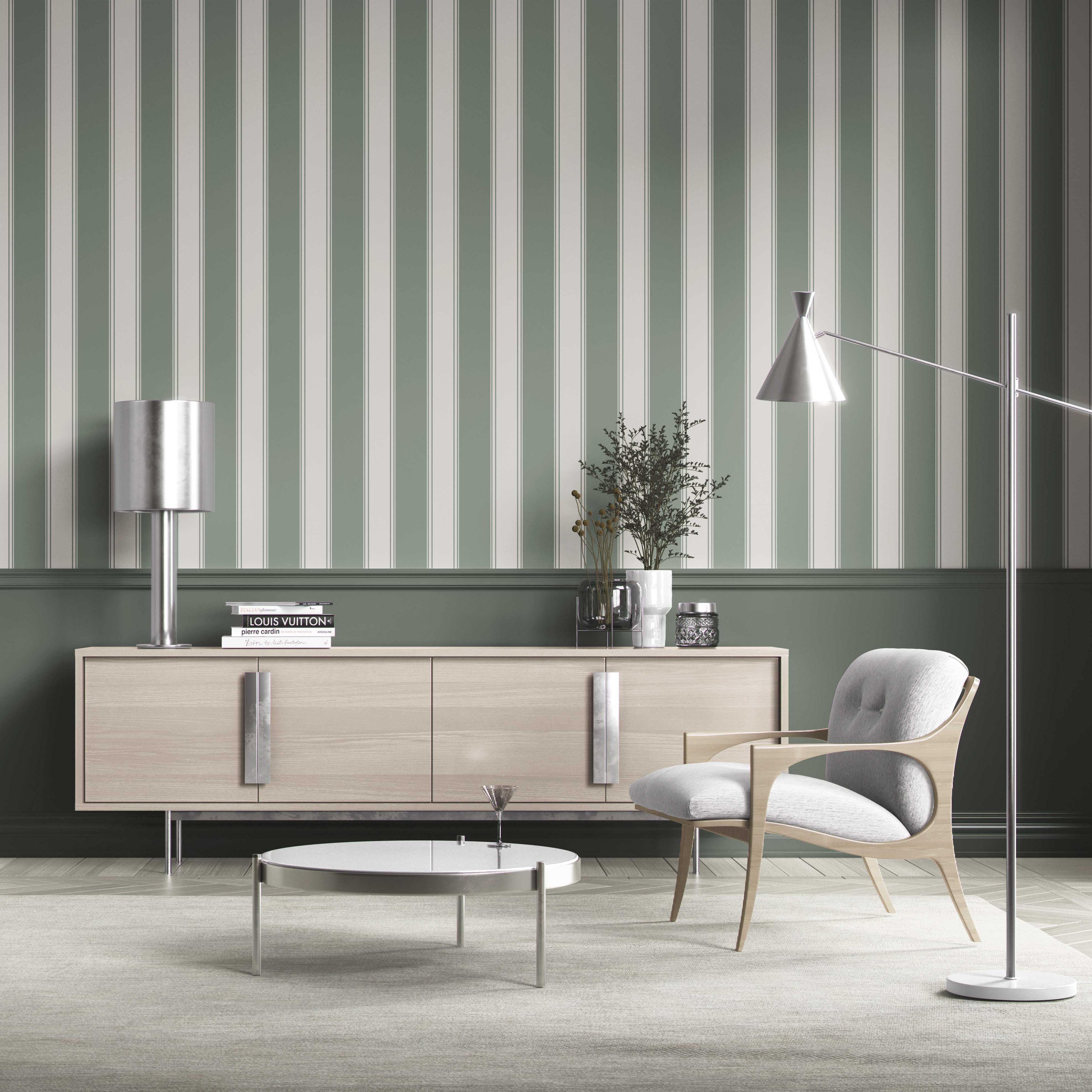Geometric Striped Shower Toilet Wallpaper Sample (Sage Green)