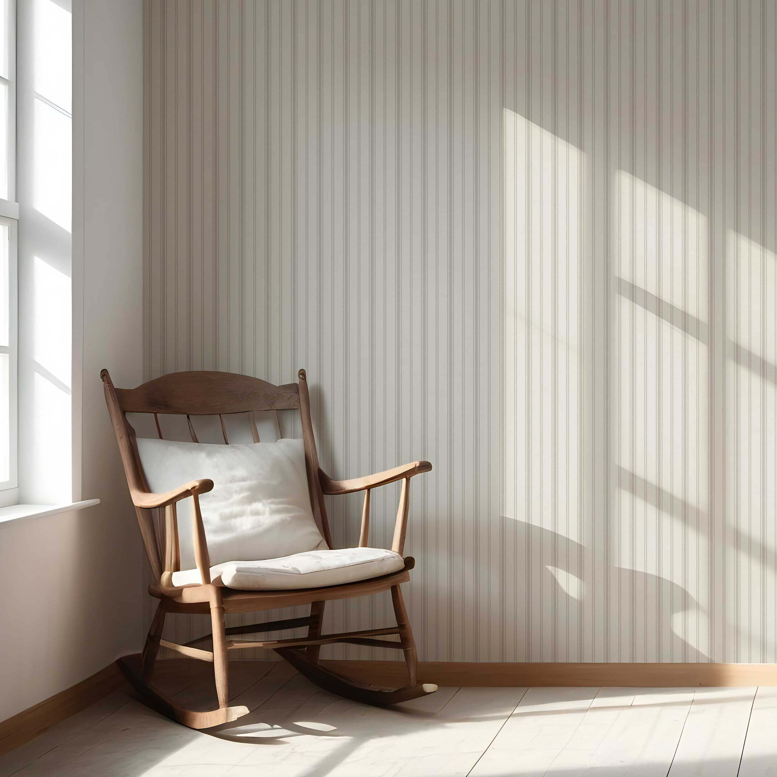 Neutral Geometric Striped Nursery Wallpaper (Cream/ Beige/ Gray)