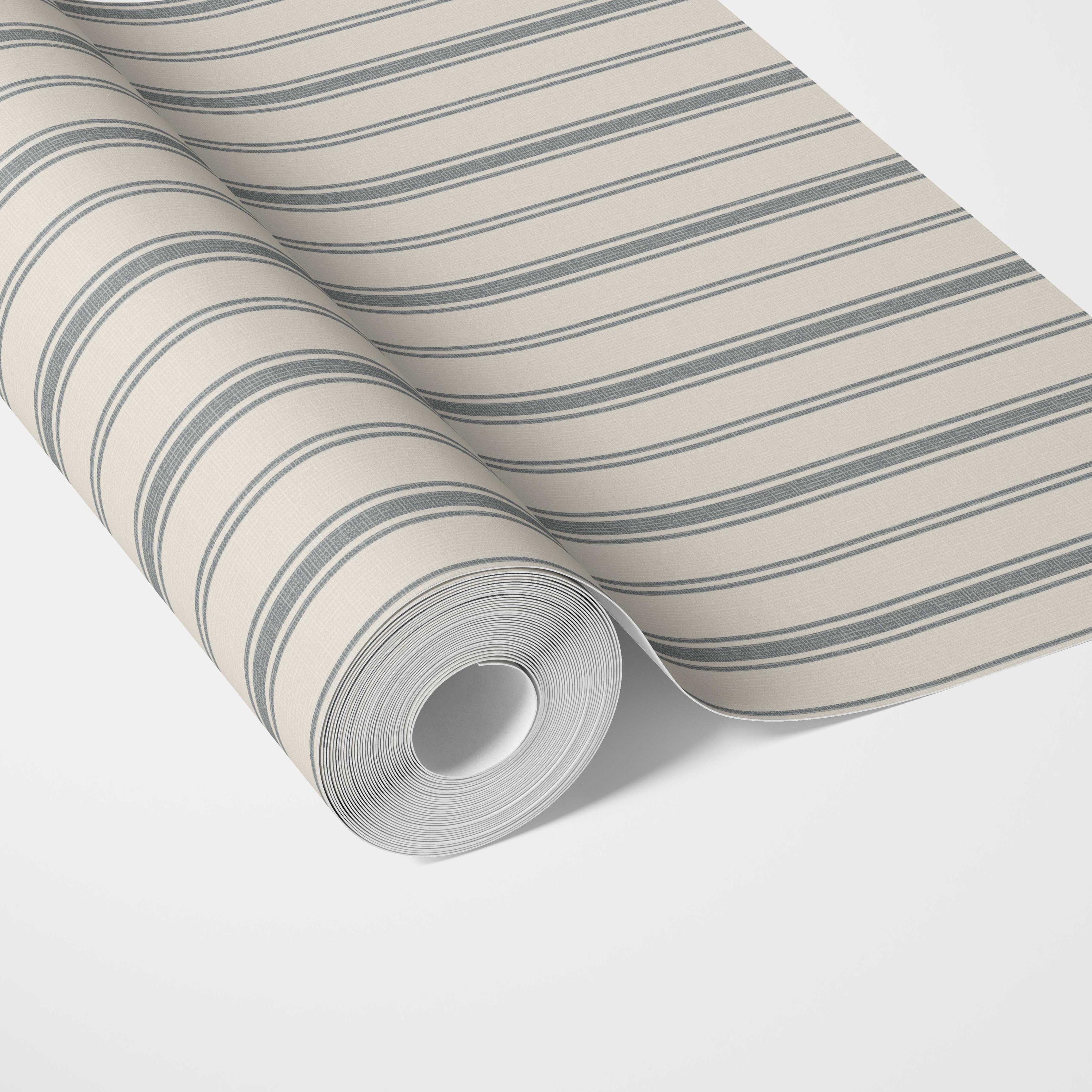 Neutral Geometric Striped Traditional Wallpaper (Ash Gray/ Cream)
