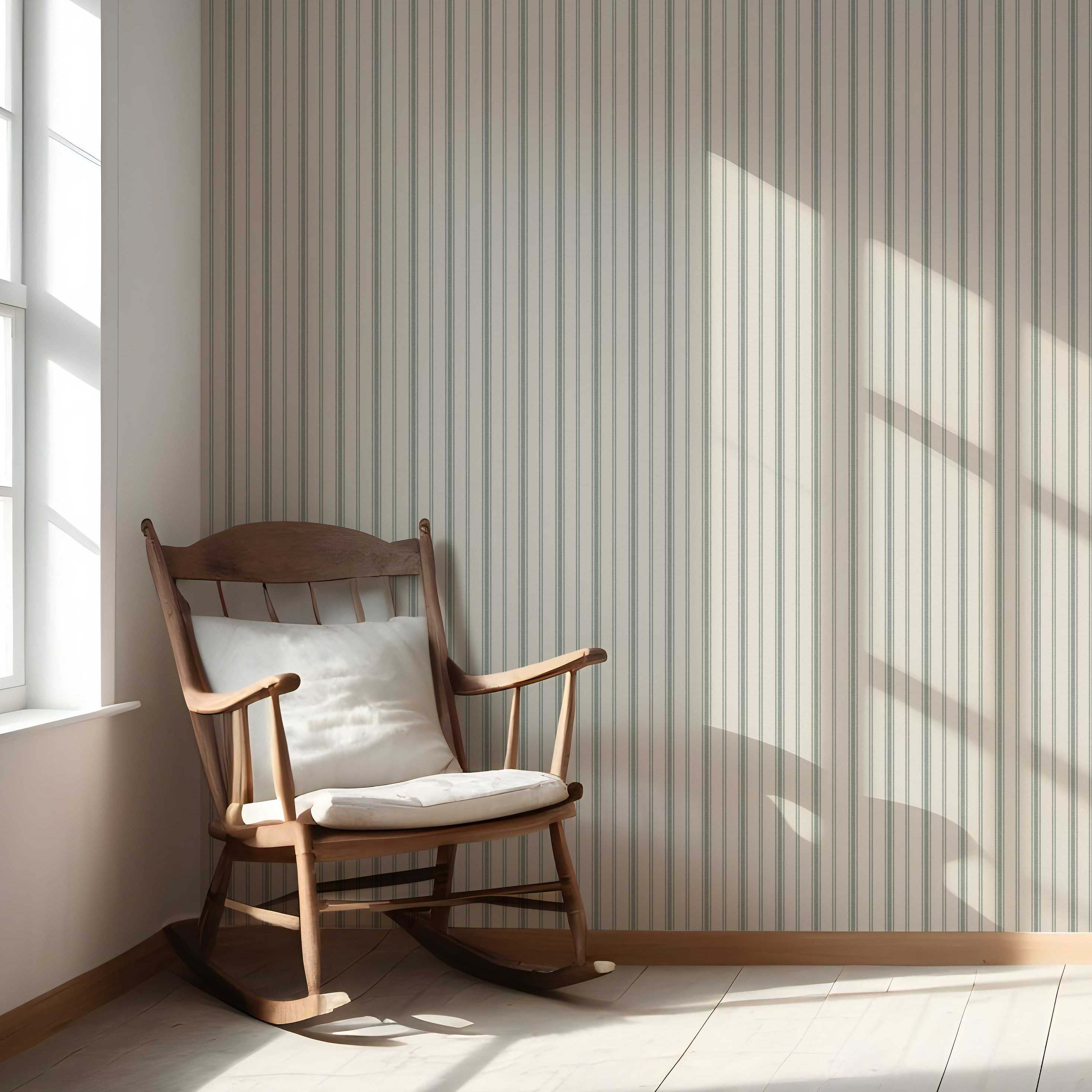 Geometric Striped Nursery Wallpaper (Sage Green/ Cream)