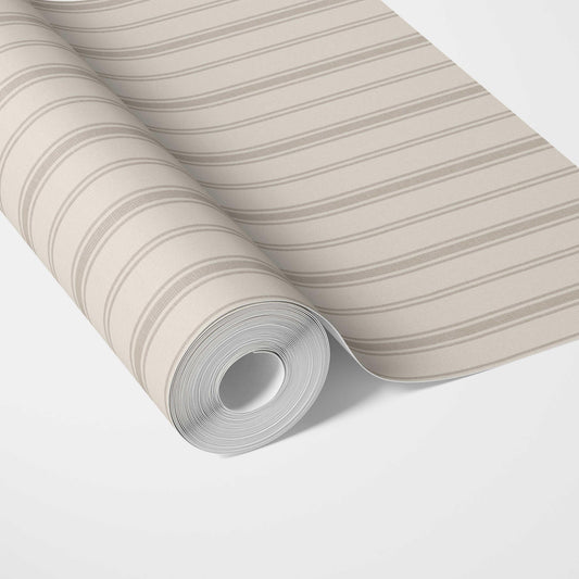 Neutral Geometric Striped Traditional Wallpaper (Beige/ Greige/ Taupe)