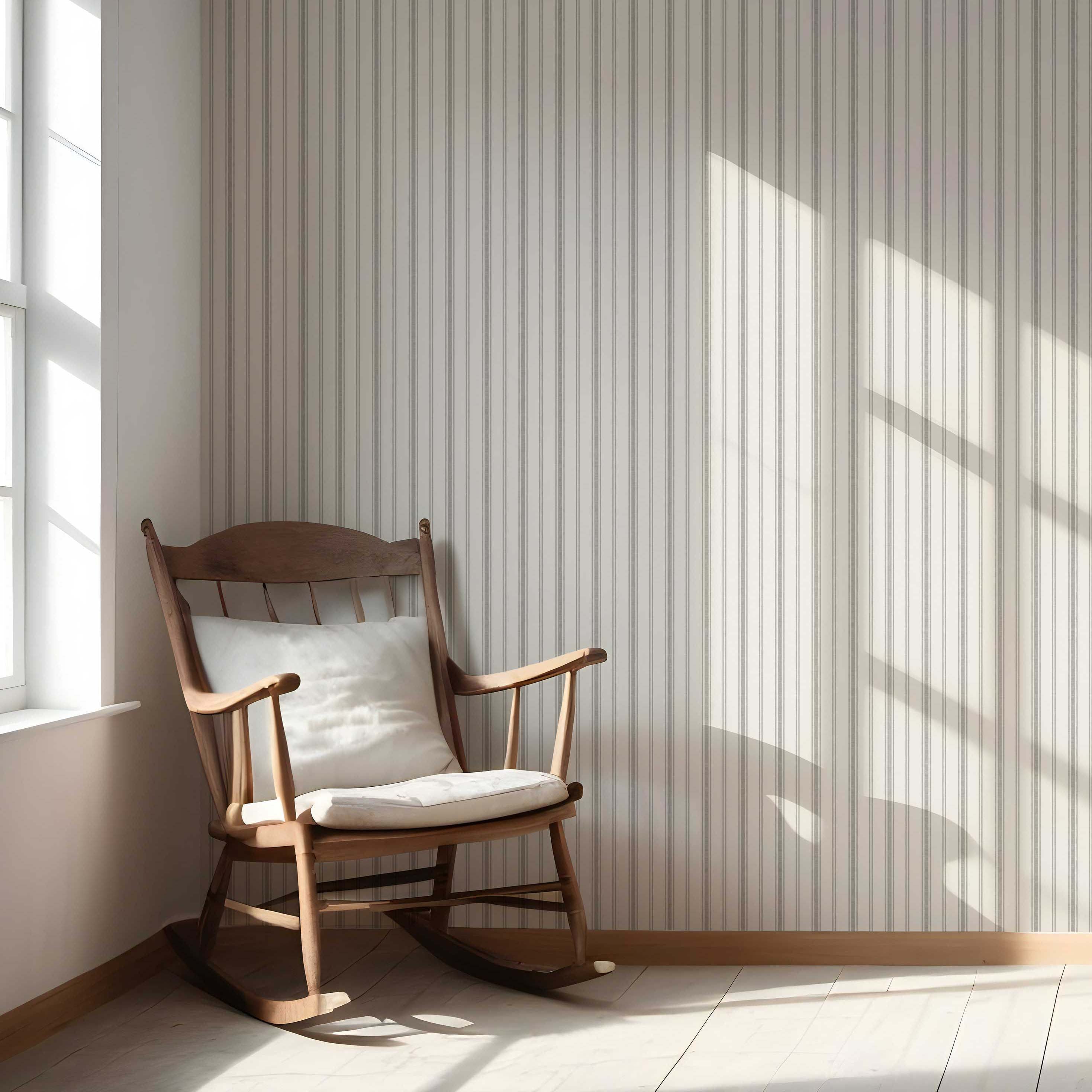 Neutral Geometric Striped Nursery Wallpaper Sample (Stone Gray/ Cream)