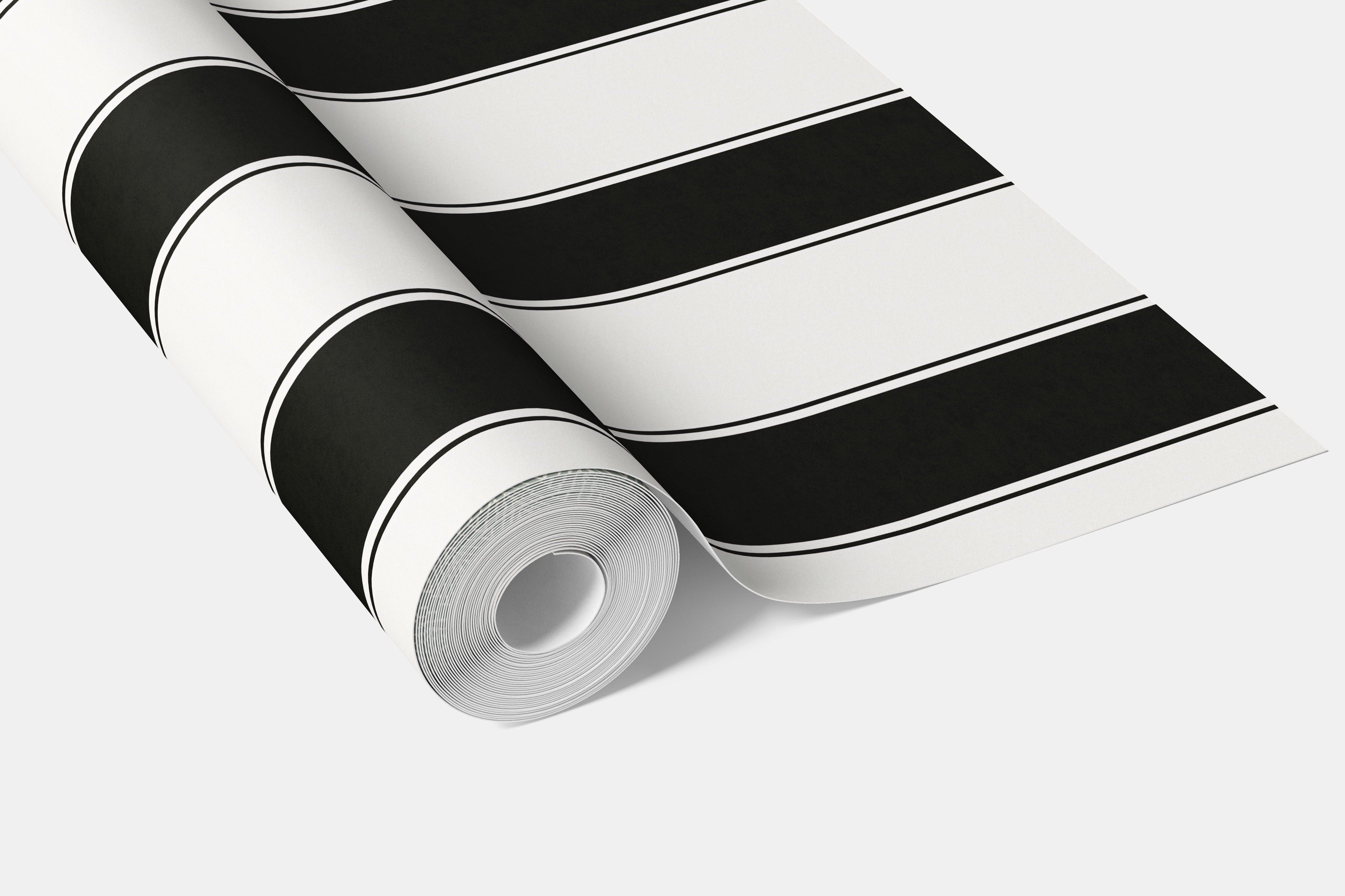 Neutral-Toned Scandi-Inspired Striped Bathroom Wallpaper Sample (Black & White)