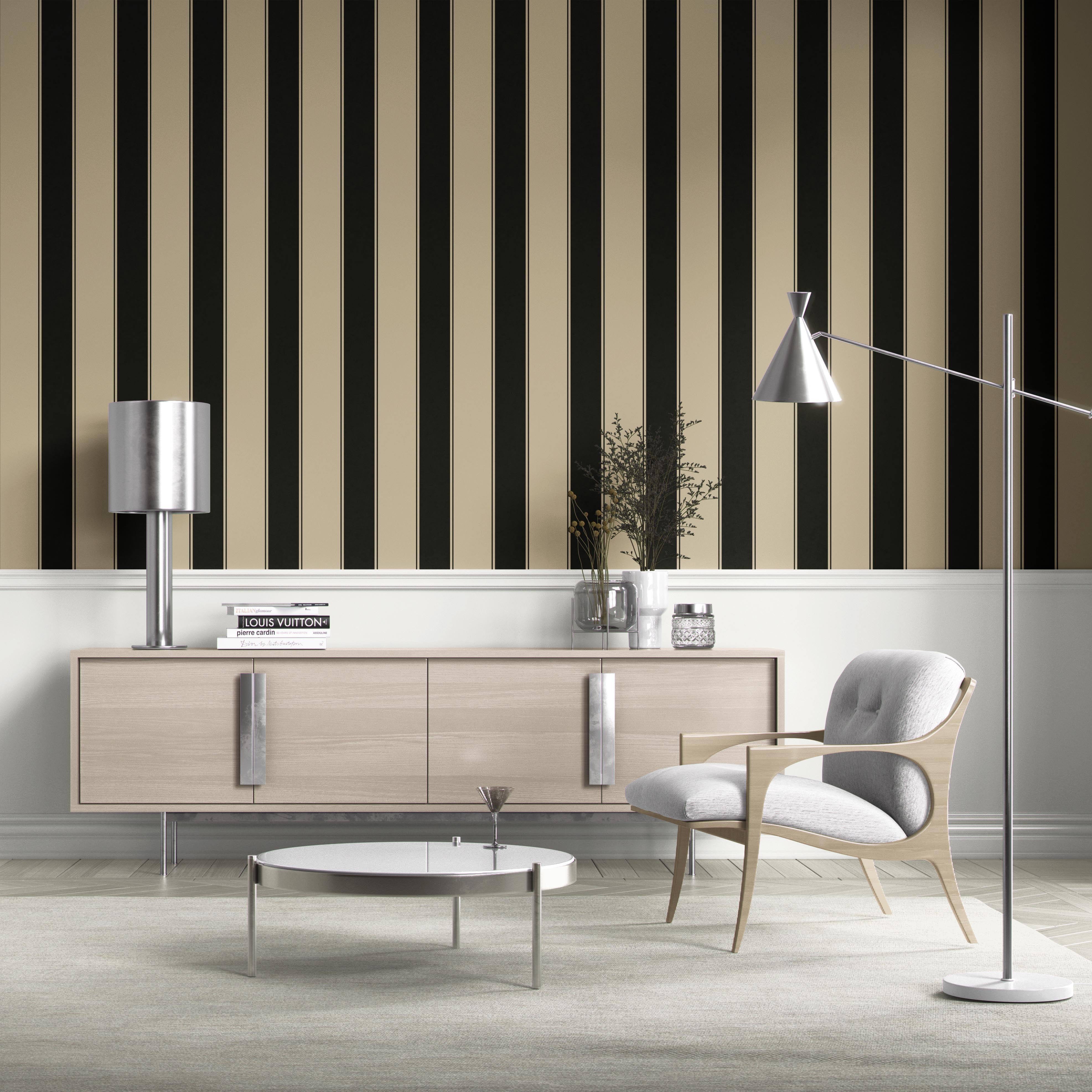 Neutral-Toned Scandi-Inspired Striped Kitchen Wallpaper (Black/ Brown/ Beige)