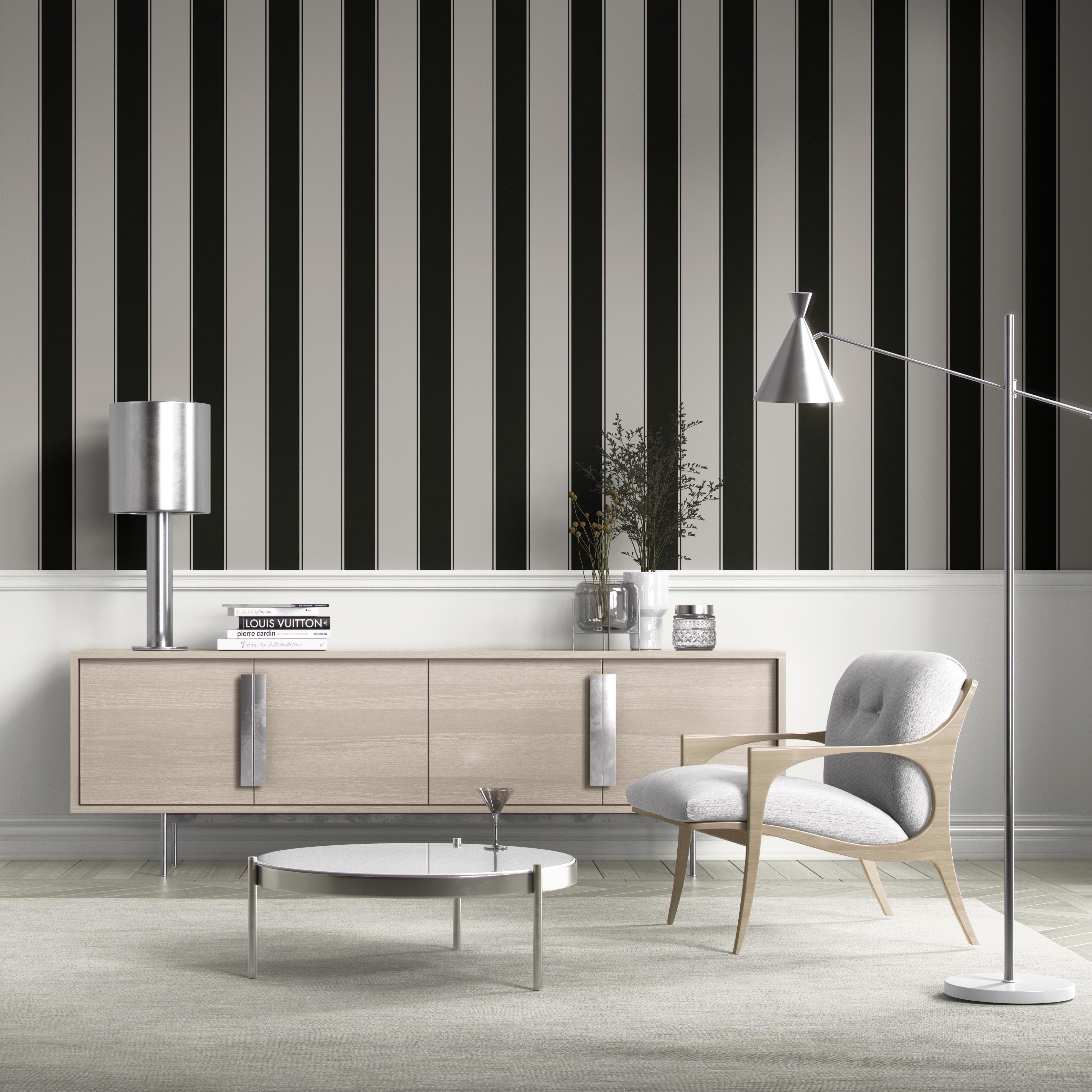 Neutral-Toned Scandi-Inspired Striped Shower Toilet Wallpaper (Gray/ Black)