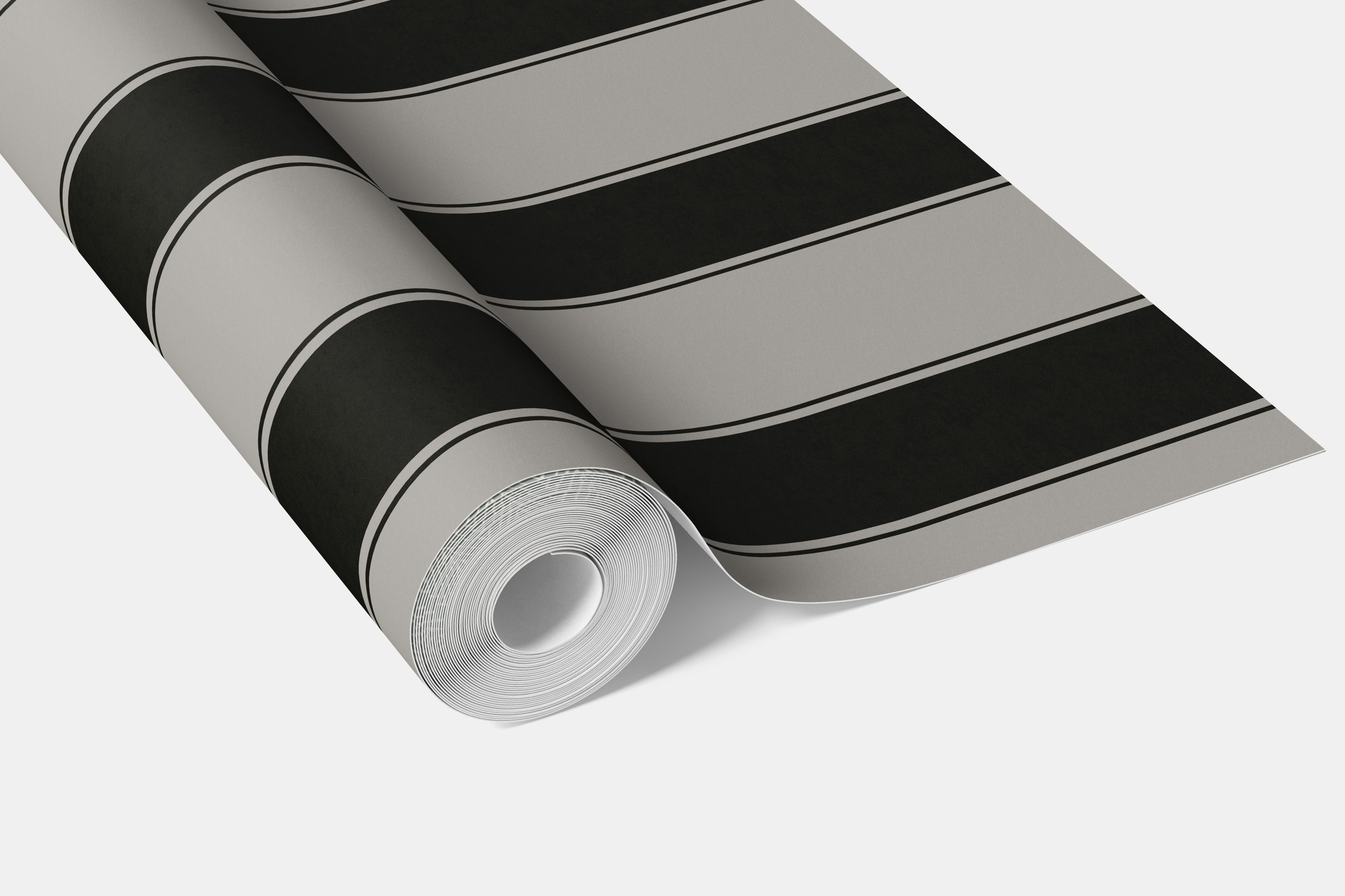 Neutral-Toned Scandi-Inspired Striped Bathroom Wallpaper (Gray/ Black)
