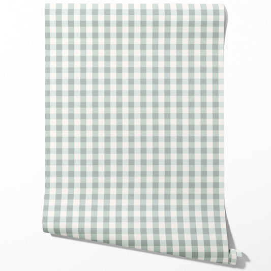 Geometric Gingham Traditional Wallpaper Sample (Powder Blue)
