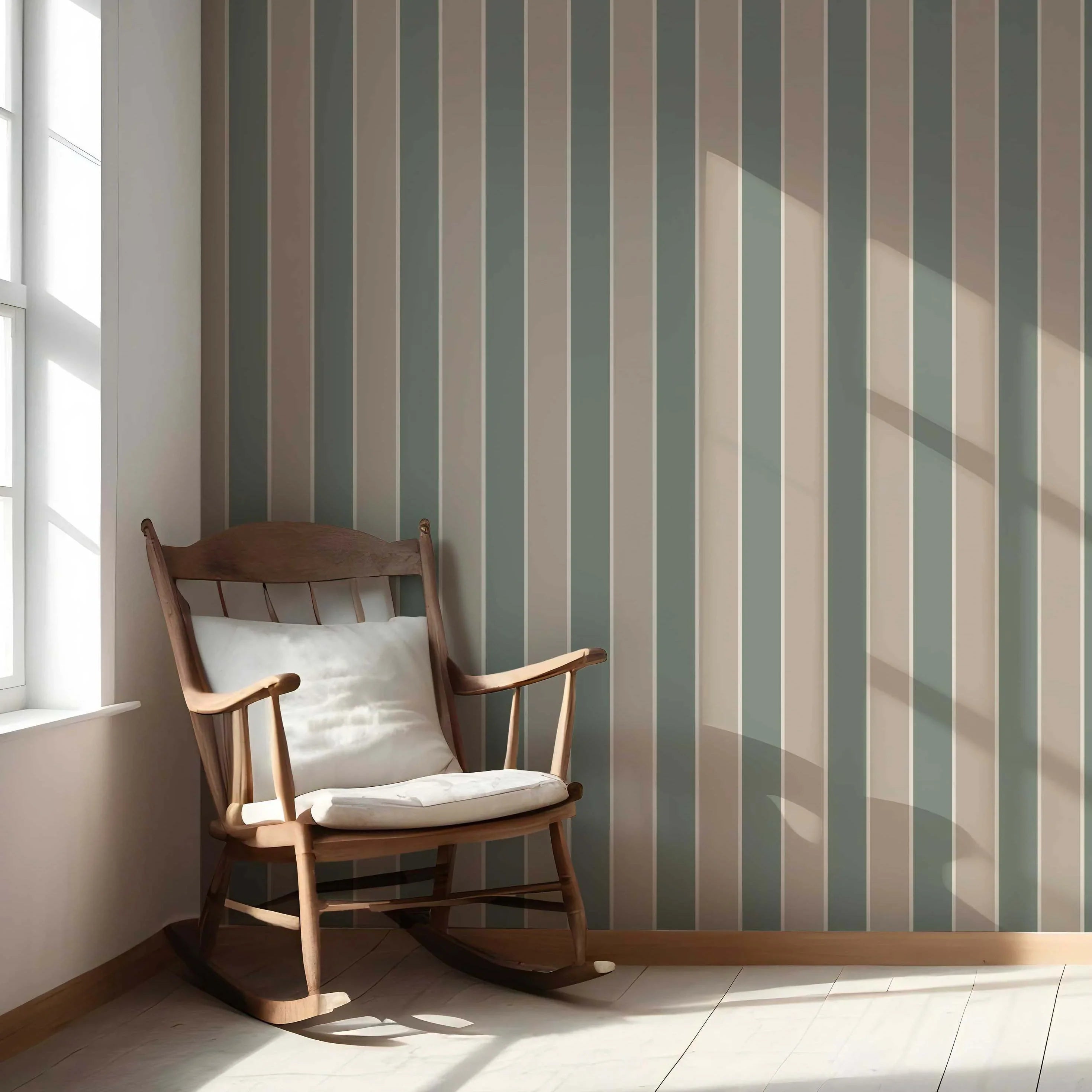 Geometric Striped Living Room Wallpaper Sample (Green / Beige)