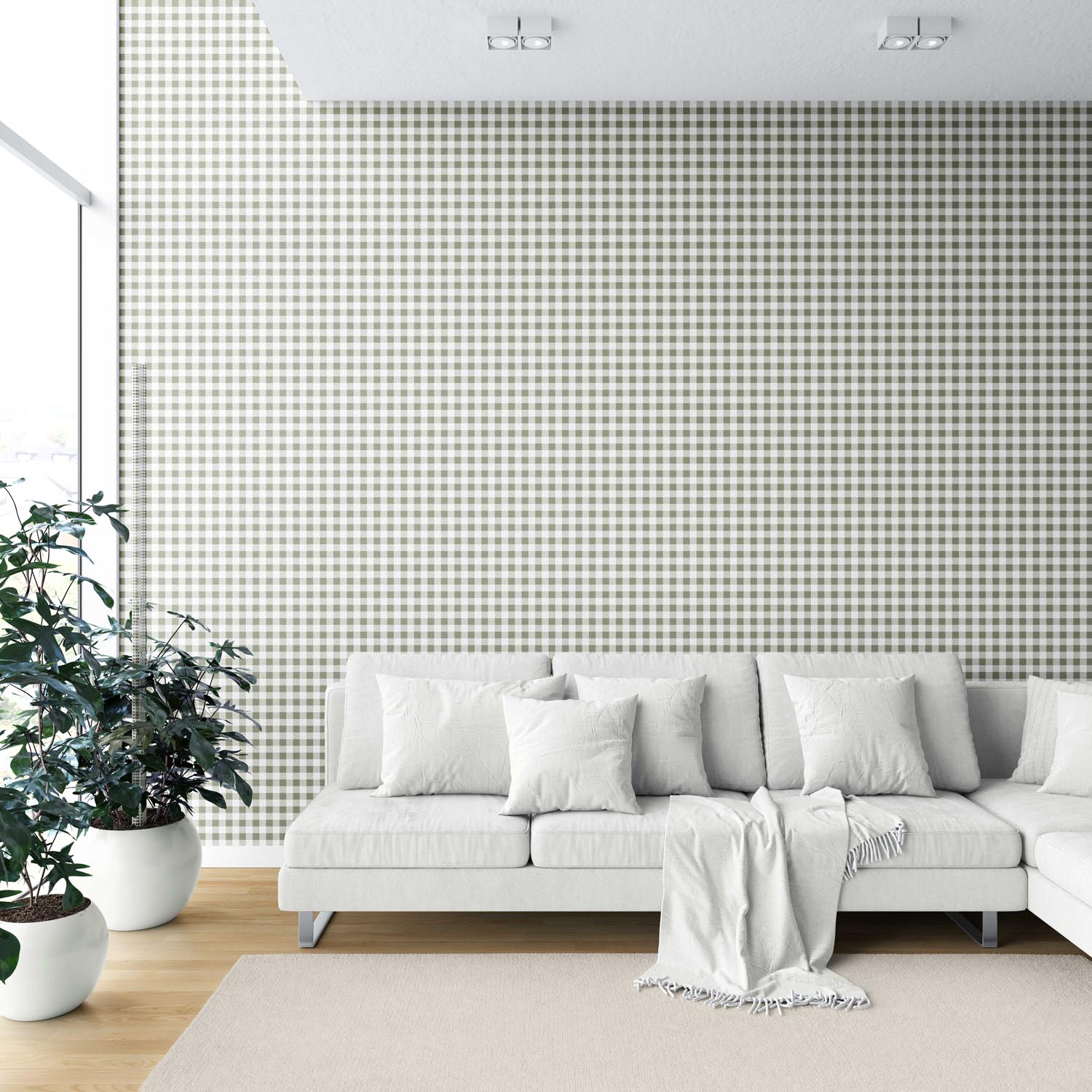 Gingham Checkered Shower Toilet Wallpaper Sample (Olive Green)