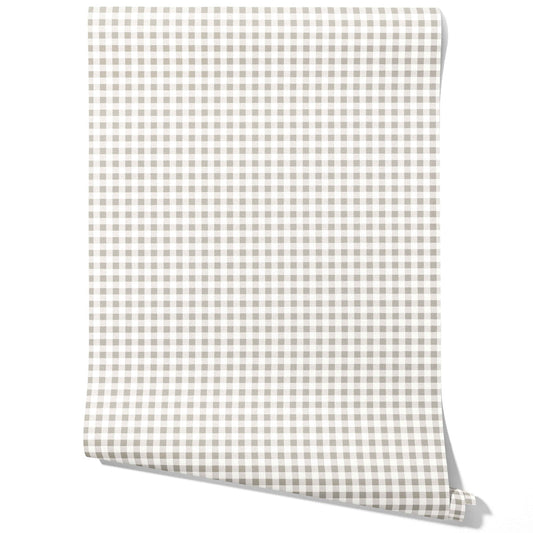 Neutral Gingham Checkered Traditional Wallpaper Sample (Gray)