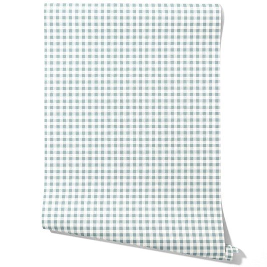 Gingham Checkered Traditional Wallpaper Sample (Pastel Blue)