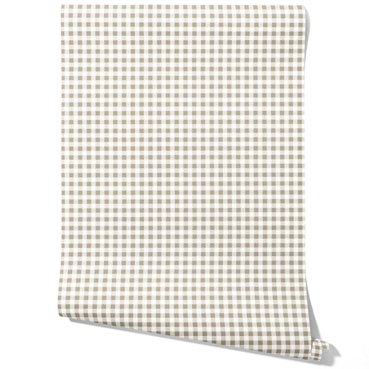 Neutral Gingham Checkered Traditional Wallpaper (Taupe Gray/ Greige)