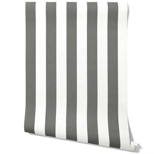 Neutral Geometric Striped Traditional Wallpaper Sample (Dark Gray/ White)
