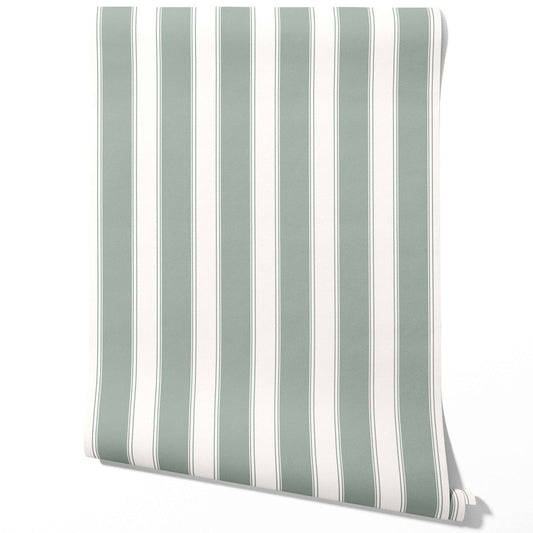 Geometric Striped Traditional Wallpaper Sample (Sage Green/ Gray)