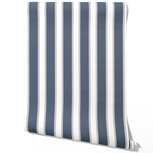 Geometric Striped Traditional Wallpaper Sample (Navy Blue)