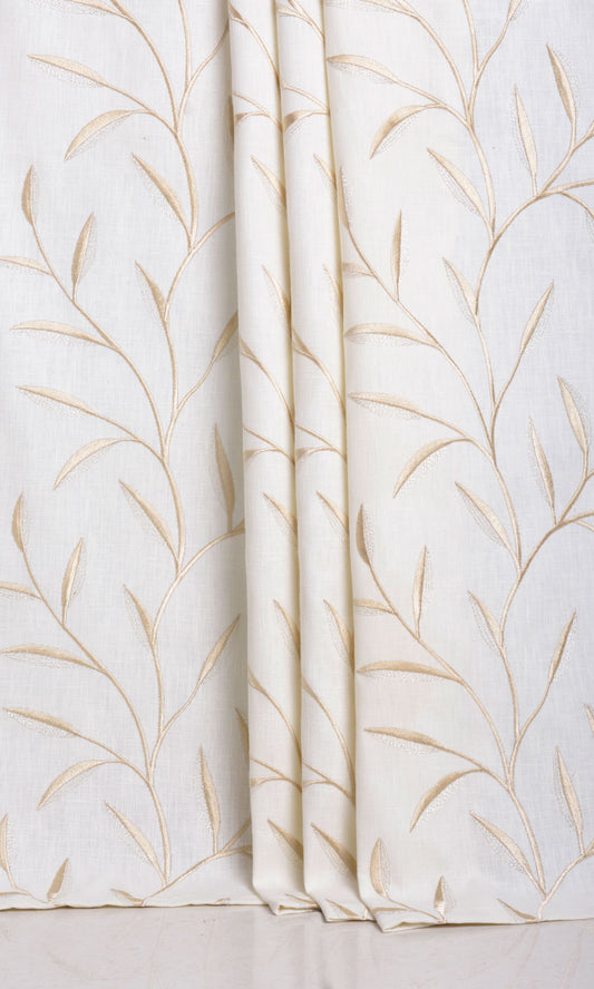Floral Embroidery Home Décor Fabric Sample (White/ Cream)