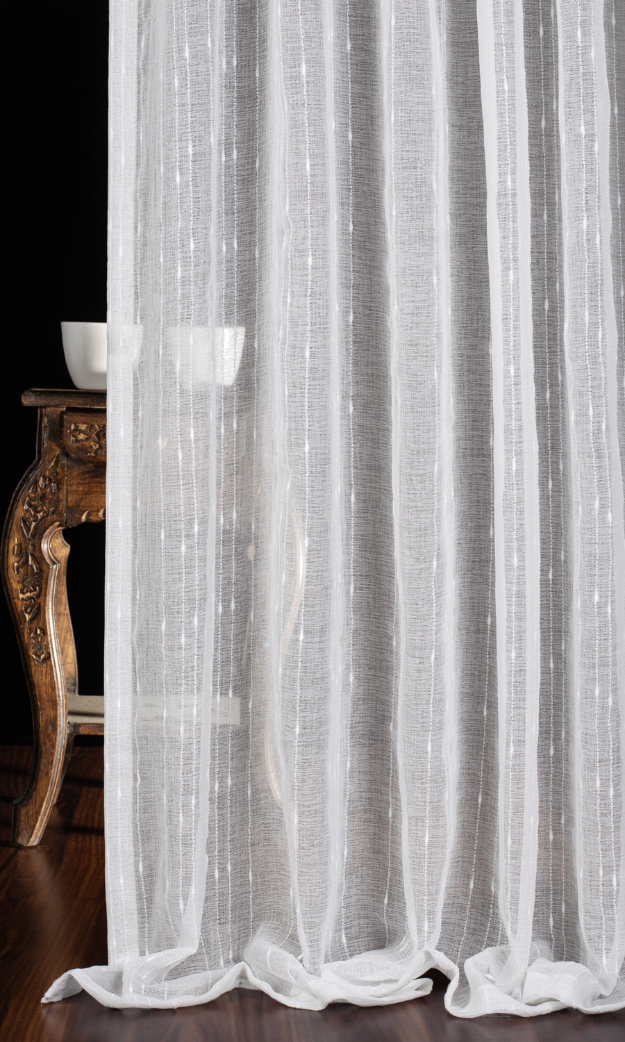 Striped Sheer Home Textile Fabric Material Sample (White)