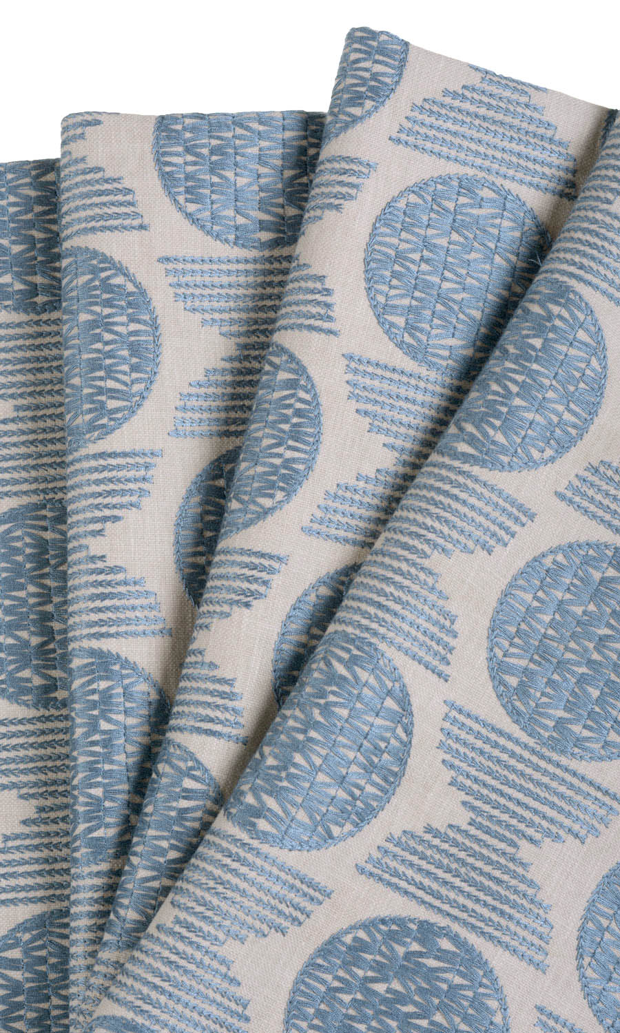 Embroidered Cotton Home Textile Fabric Material By the Metre (Beige/ Steel Blue)