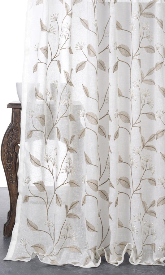 Beige/ White floral embroidered sheer curtains
