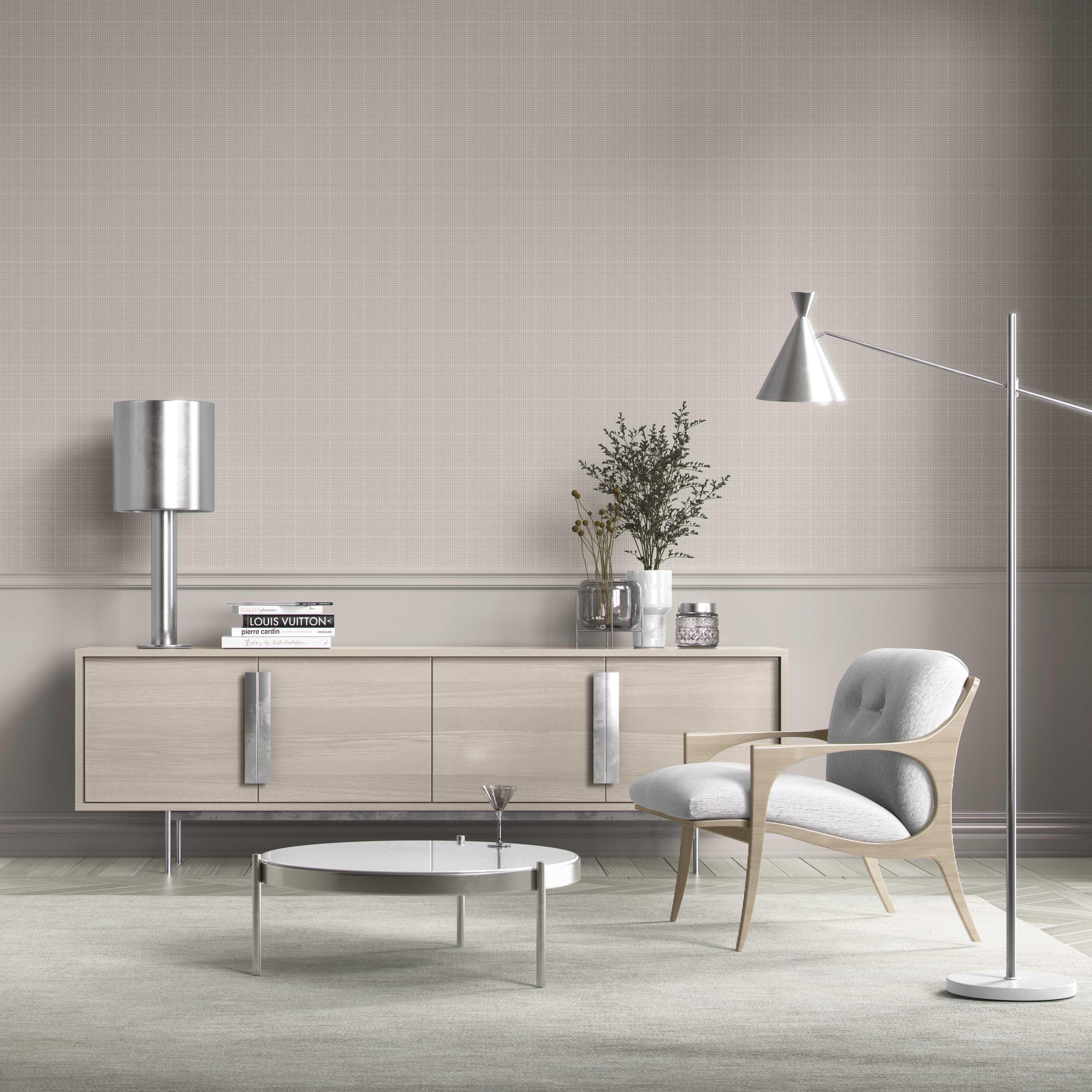 Neutral Textured Check/ Geometric Kitchen Wallpaper Sample (Taupe/ Grey)