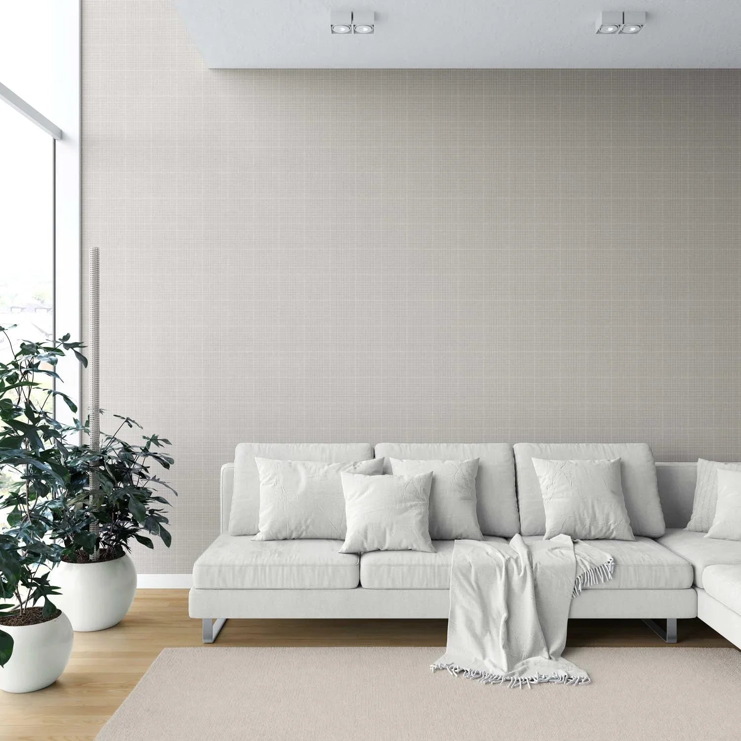 Neutral Textured Check/ Geometric Shower Toilet Wallpaper Sample (Taupe/ Grey)