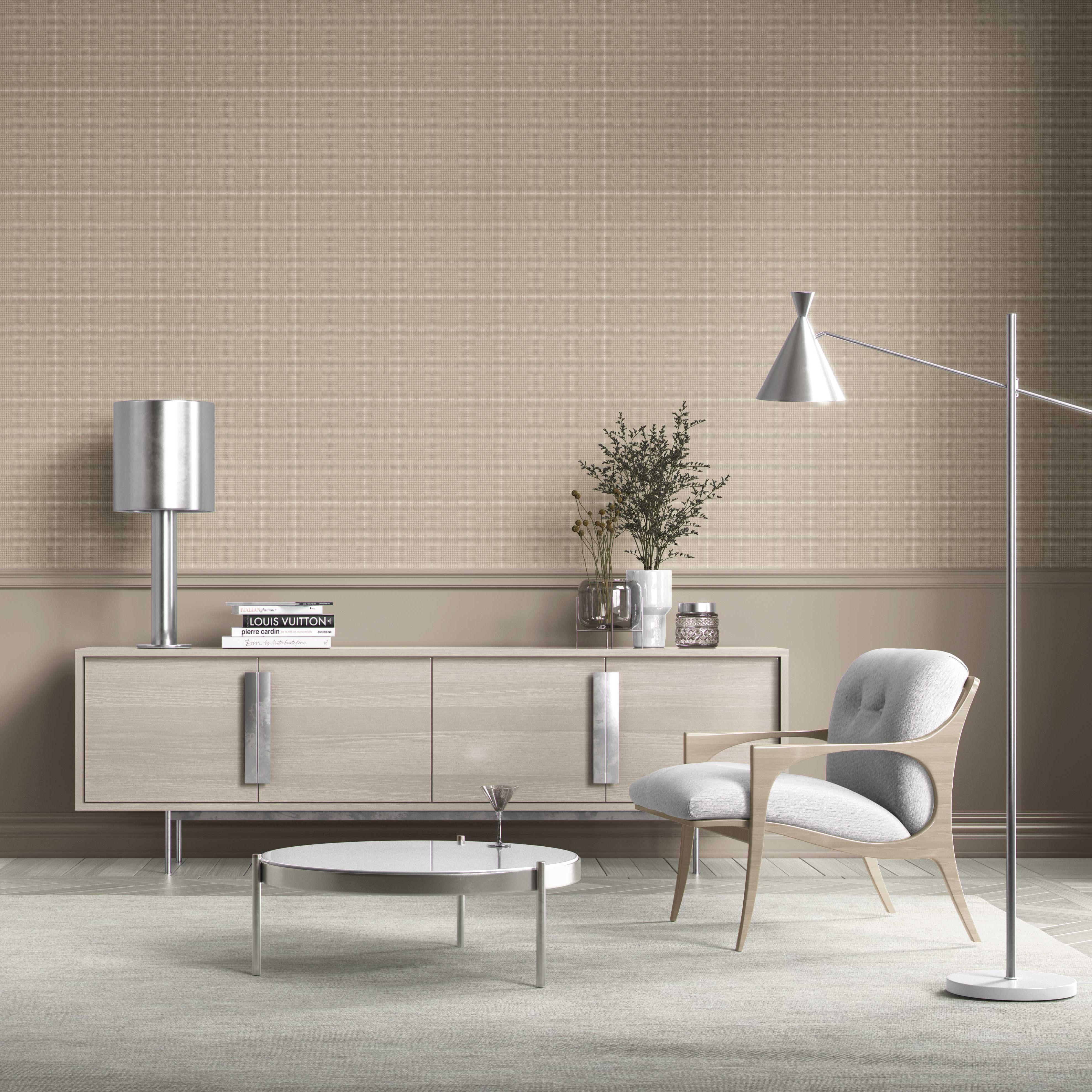 Neutral Textured Check/ Geometric Kitchen Wallpaper (Soft Beige/ Tan)