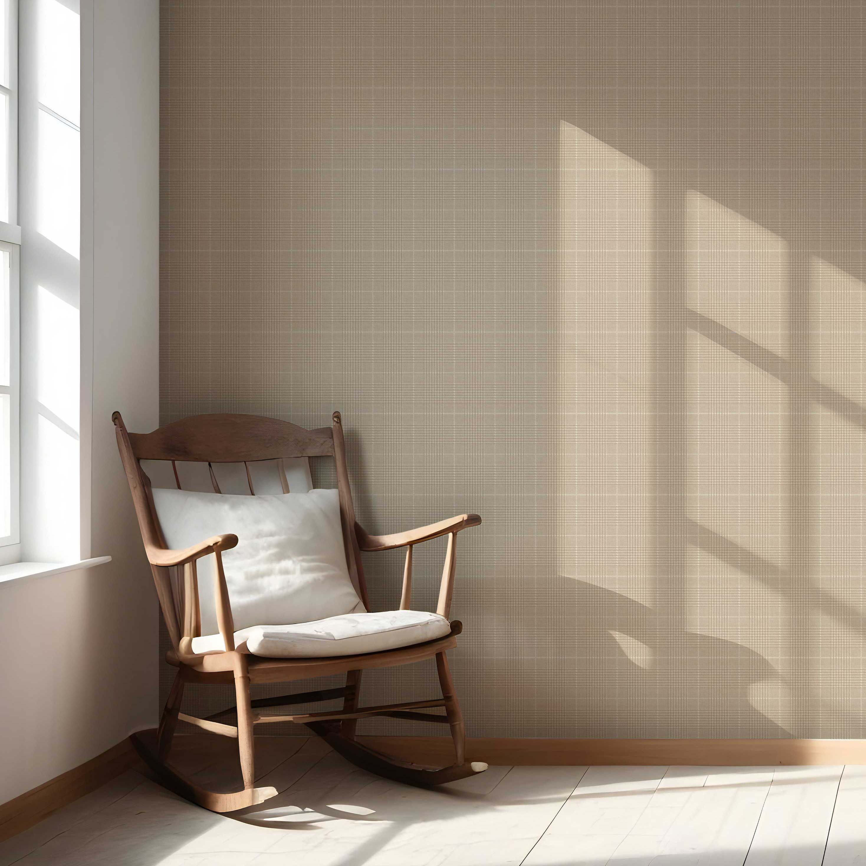 Neutral Textured Check/ Geometric Nursery Wallpaper Sample (Soft Beige/ Tan)