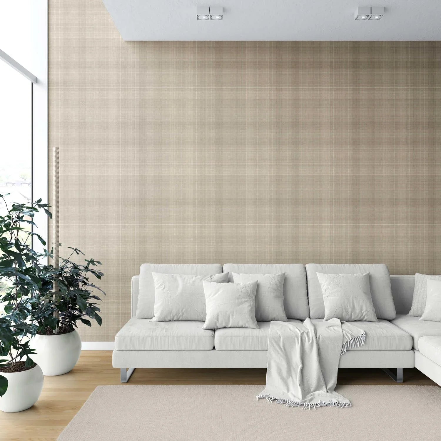 Neutral Textured Check/ Geometric Shower Toilet Wallpaper Sample (Soft Beige/ Tan)