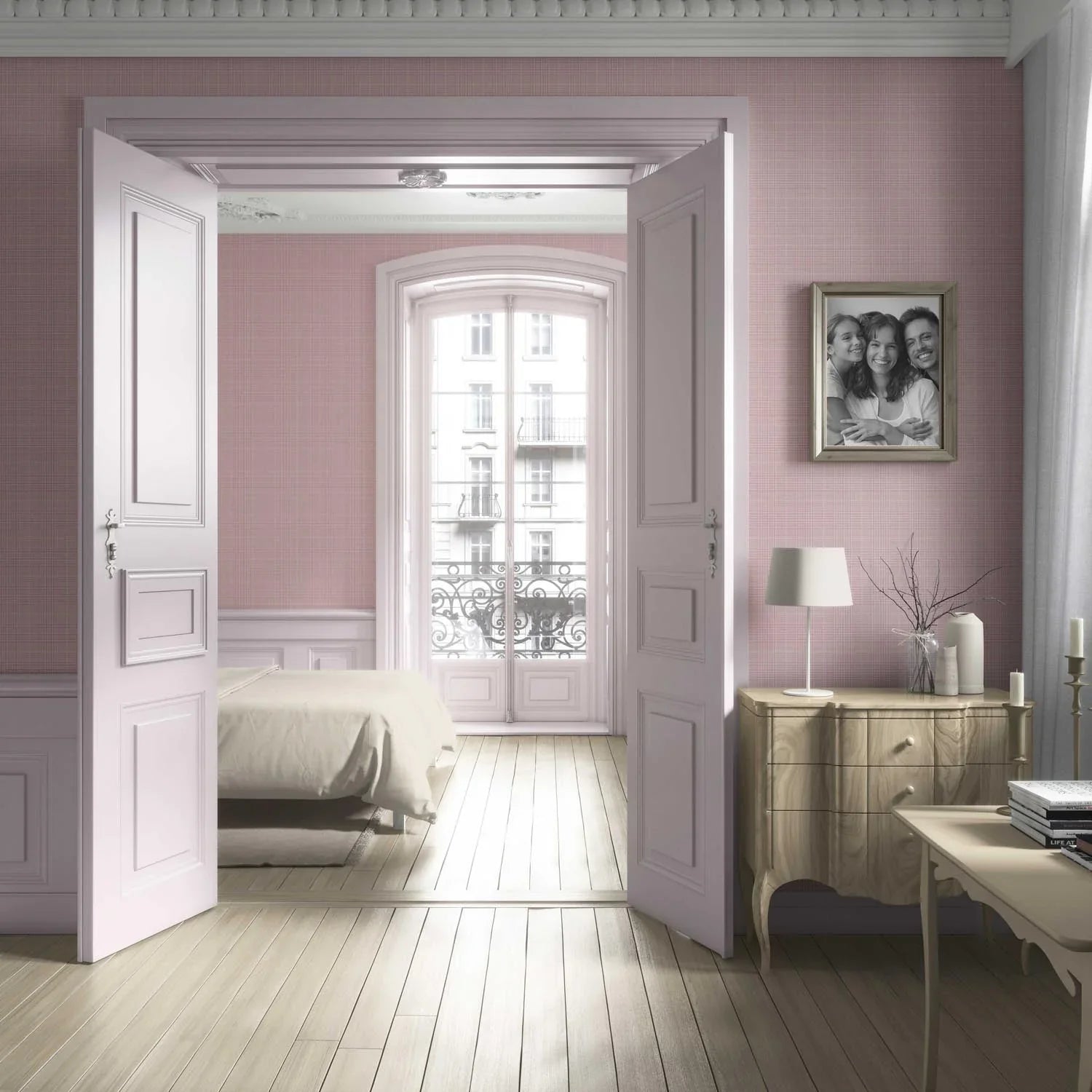 Textured Check/ Geometric Living Room Wallpaper Sample (Pink)